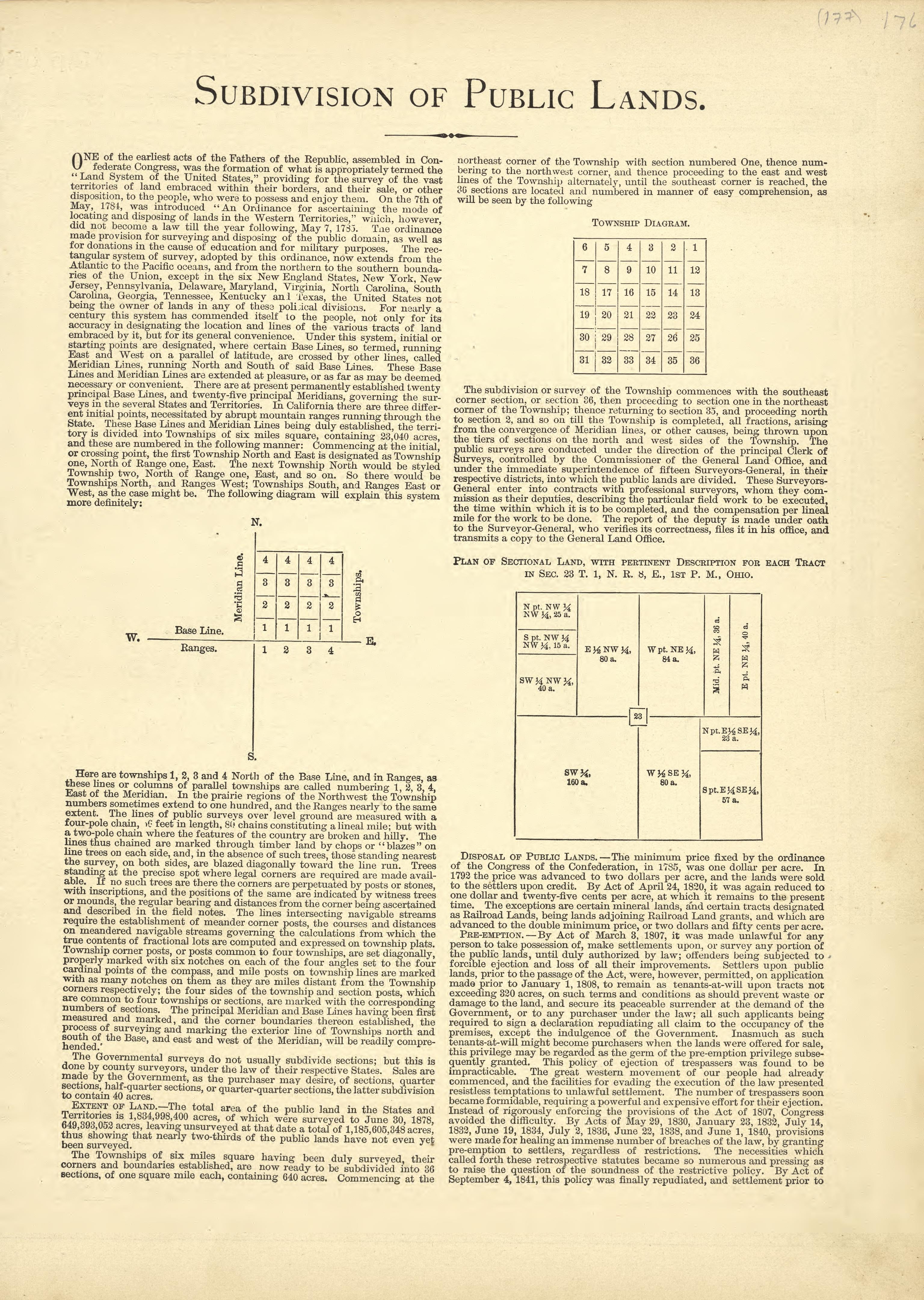 Subdivision of Public Lands from Historical Hand-atlas, Illustrated, Containing Large Scale Copper Plate Maps of Each State and Territory of the United States, and the Provinces of Canada, Together With a Complete Reference Map of the World, … 1881 by Relic Map Company
