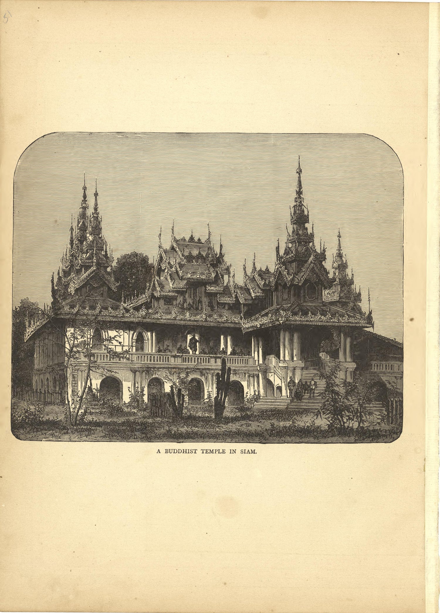 A Budhist Temple In Siam from Historical Hand-atlas, Illustrated, Containing Large Scale Copper Plate Maps of Each State and Territory of the United States, and the Provinces of Canada, Together With a Complete Reference Map of the World, … 1881 by Relic Map Company