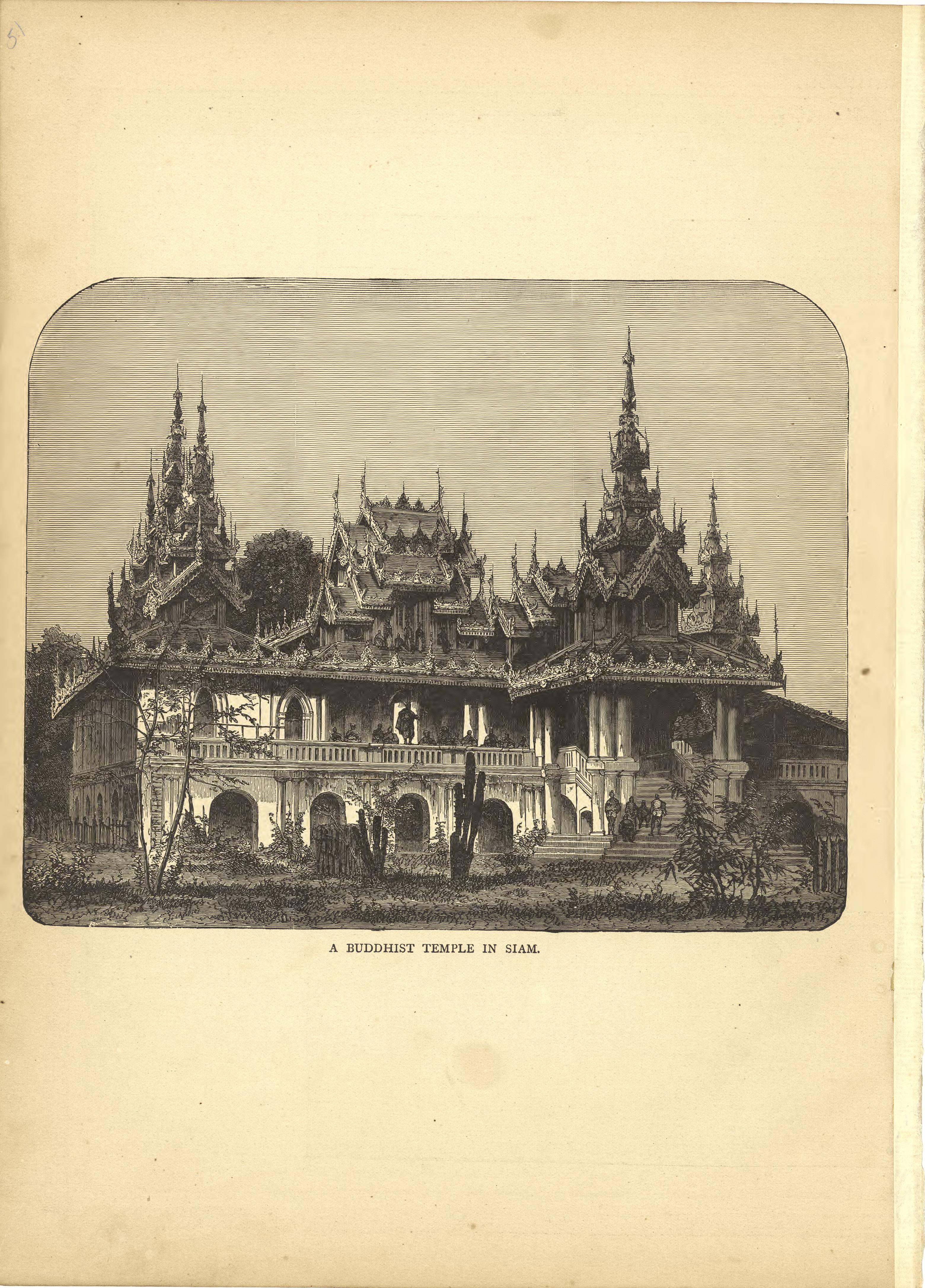 A Budhist Temple In Siam from Historical Hand-atlas, Illustrated, Containing Large Scale Copper Plate Maps of Each State and Territory of the United States, and the Provinces of Canada, Together With a Complete Reference Map of the World, … 1881 by Relic Map Company