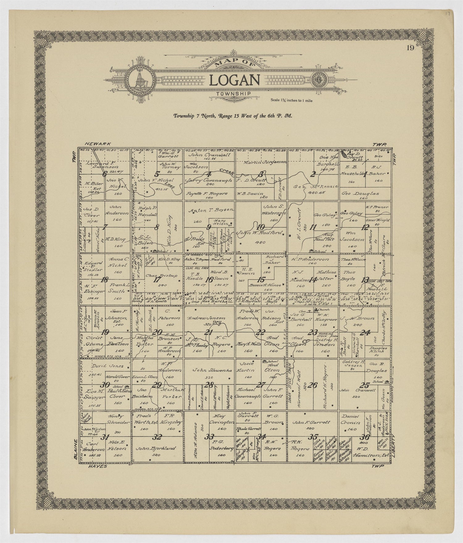 This old map of Kearney County, Nebraska,  was created by Geo. A. Ogle &amp; Co in 1923