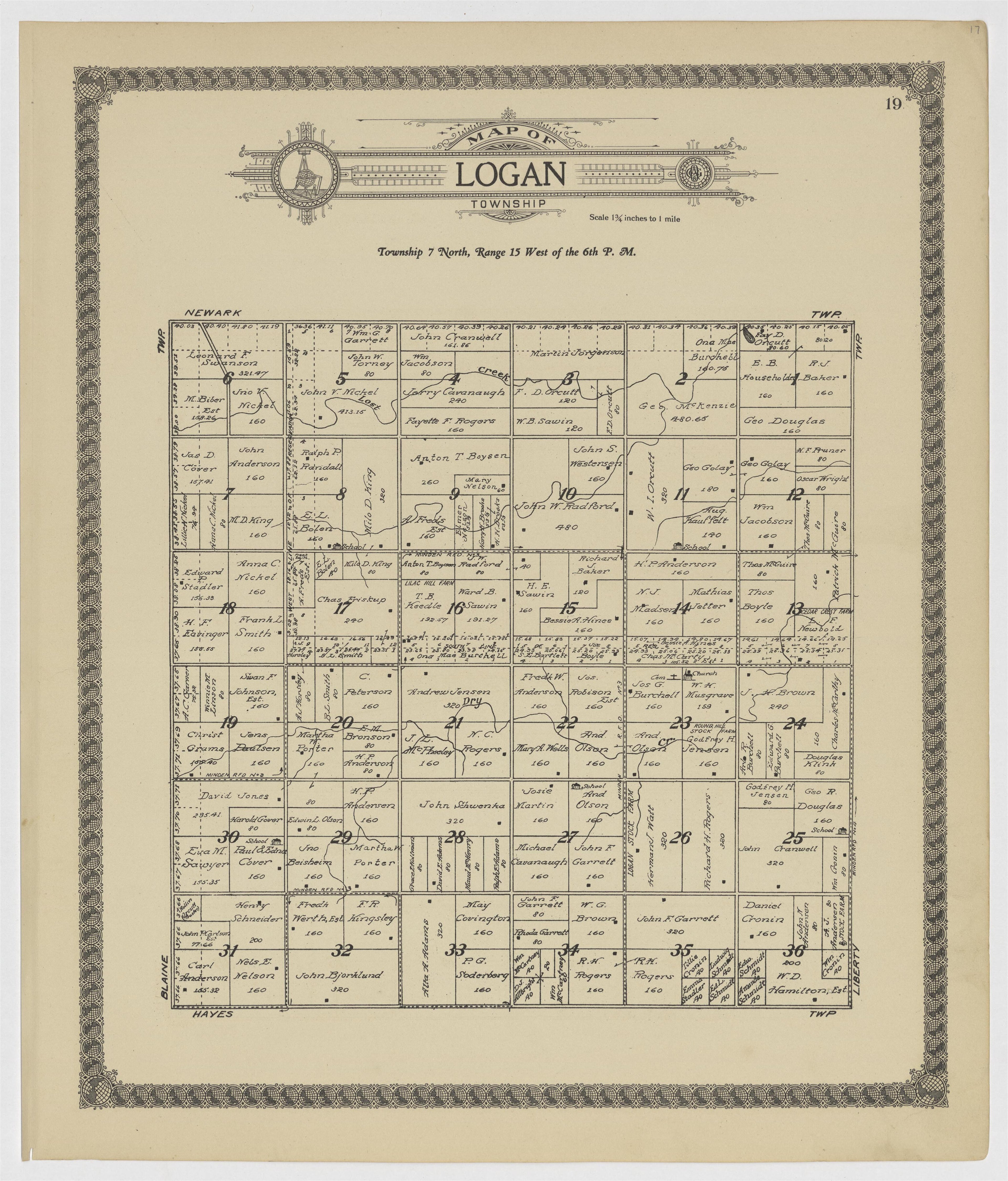 This old map of Kearney County, Nebraska,  was created by Geo. A. Ogle &amp; Co in 1923