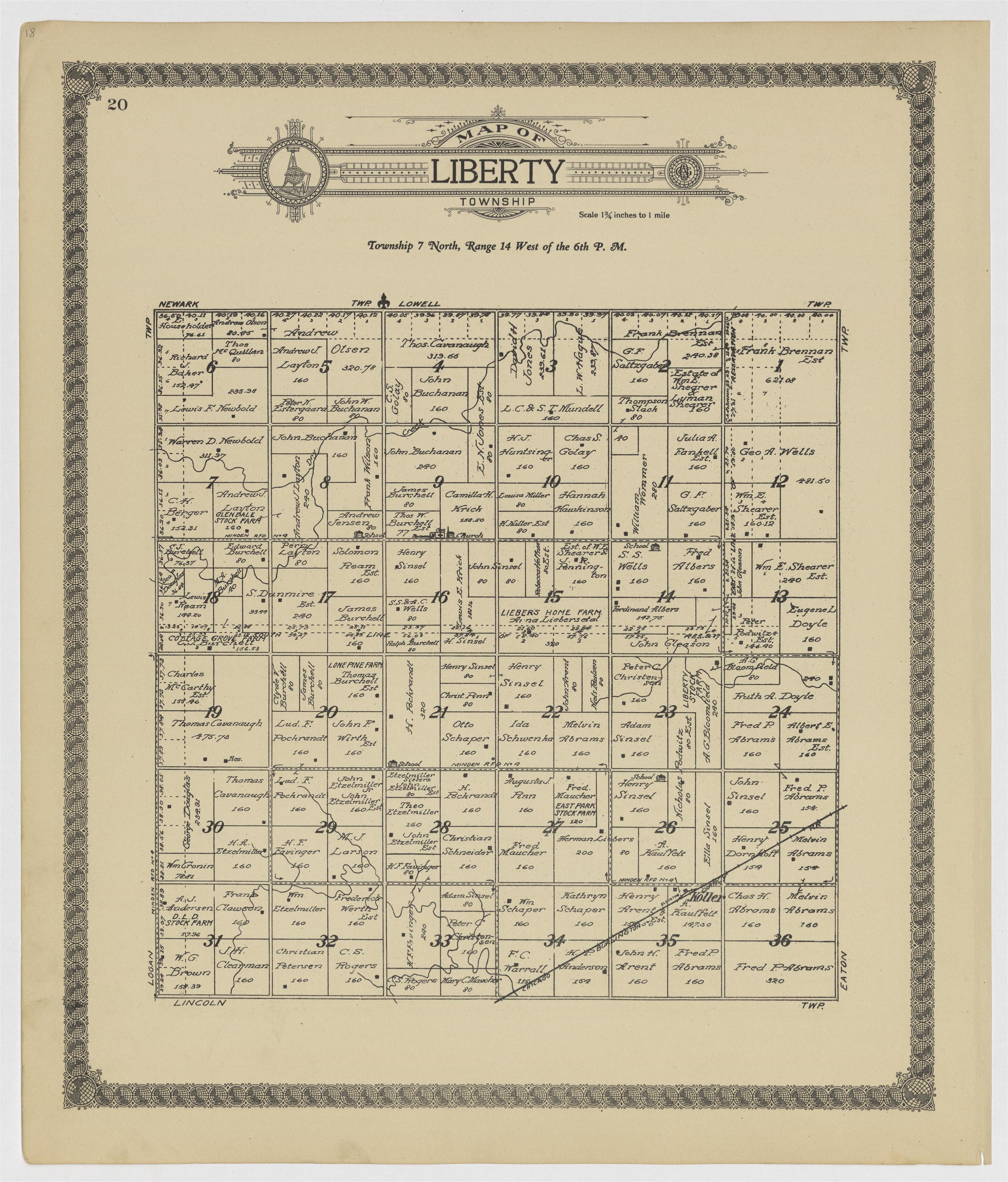 This old map of Kearney County, Nebraska,  was created by Geo. A. Ogle &amp; Co in 1923