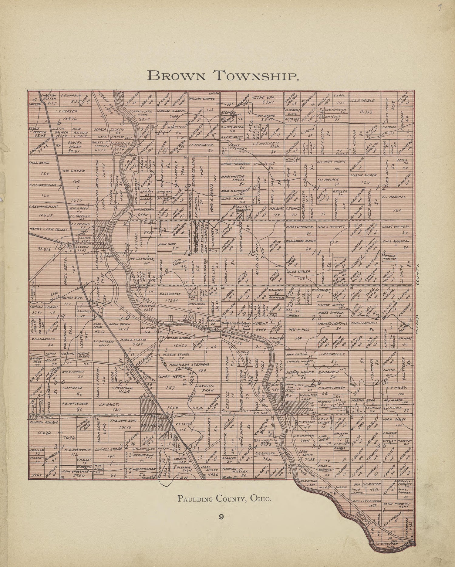 Brown Township from Atlas and Directory of Paulding County, Ohio : Containing Maps of Paulding County, Townships, and Incorporated Villages, Also Maps of the United States and State of Ohio : Together With an Outline … 1905 by Relic Map Company