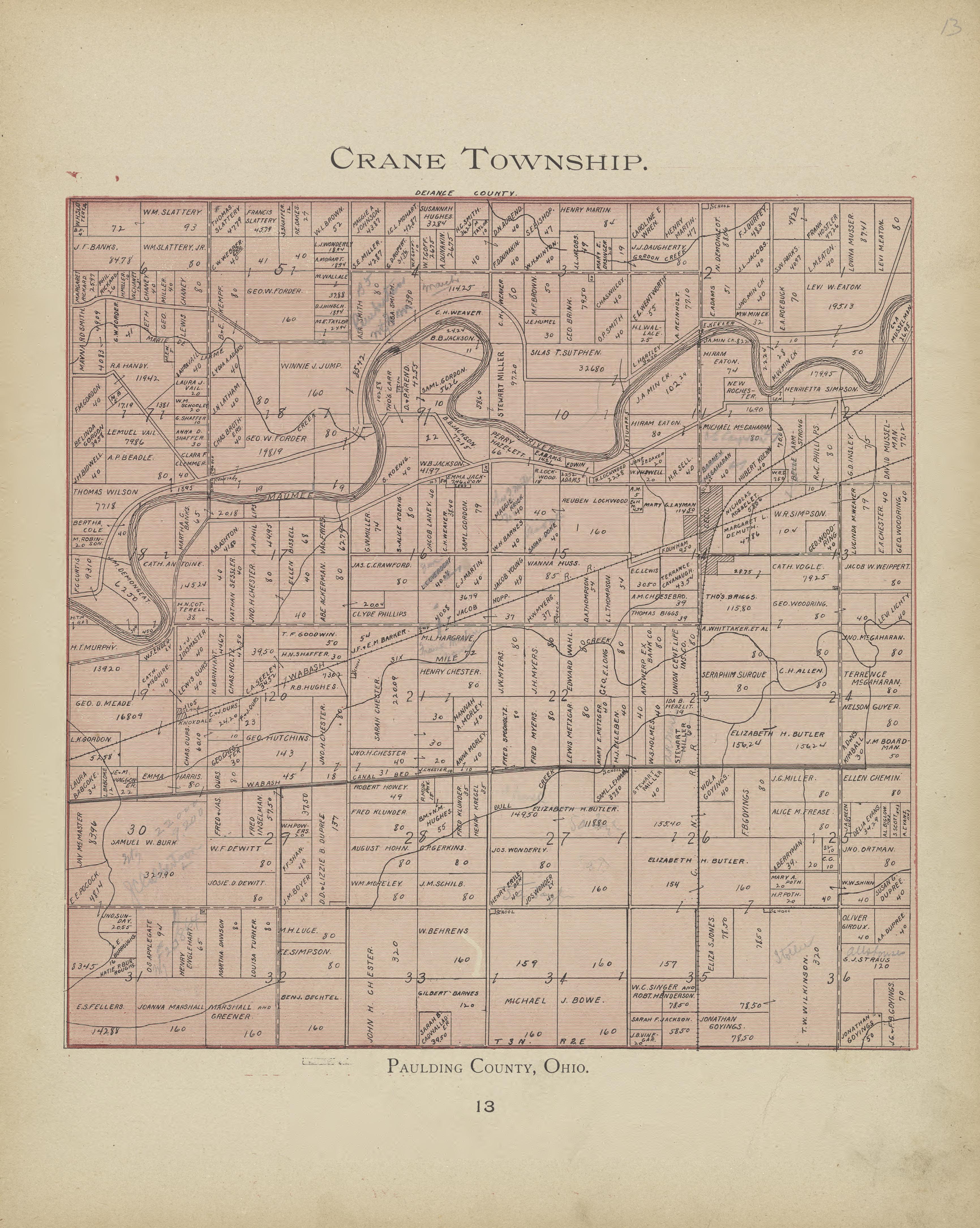 Crane Township from Atlas and Directory of Paulding County, Ohio : Containing Maps of Paulding County, Townships, and Incorporated Villages, Also Maps of the United States and State of Ohio : Together With an Outline … 1905 by Relic Map Company