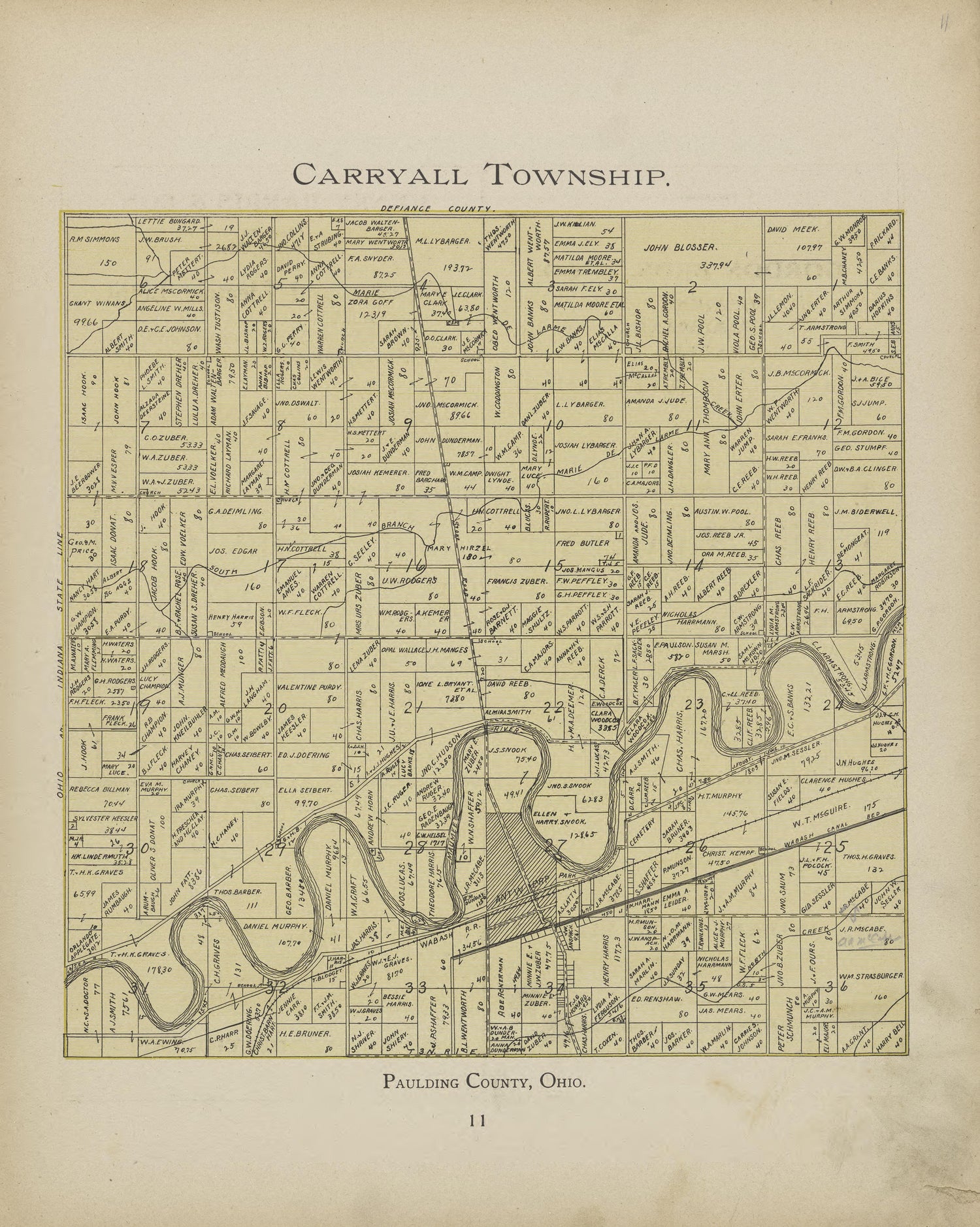 Carryall Township from Atlas and Directory of Paulding County, Ohio : Containing Maps of Paulding County, Townships, and Incorporated Villages, Also Maps of the United States and State of Ohio : Together With an Outline … 1905 by Relic Map Company