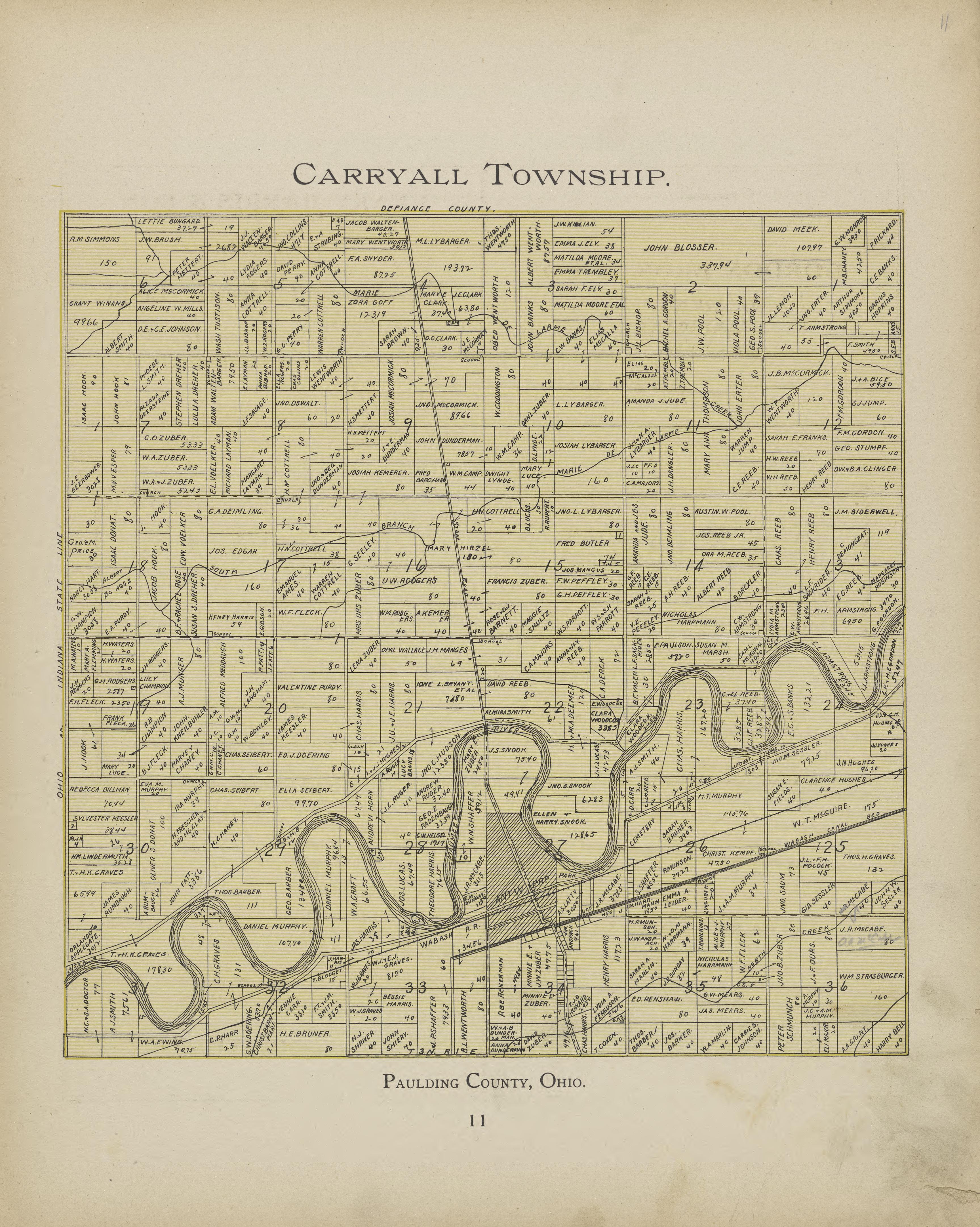 Carryall Township from Atlas and Directory of Paulding County, Ohio : Containing Maps of Paulding County, Townships, and Incorporated Villages, Also Maps of the United States and State of Ohio : Together With an Outline … 1905 by Relic Map Company
