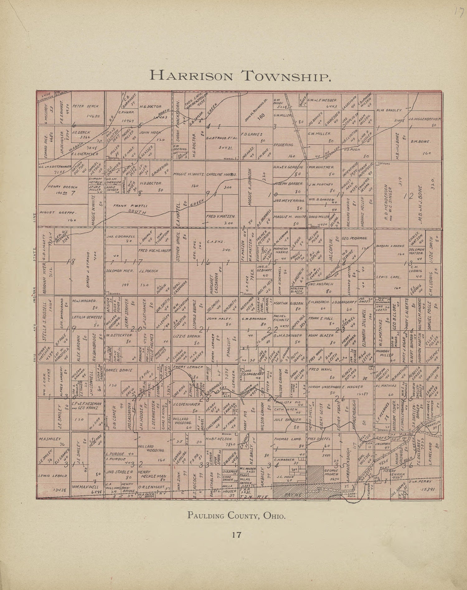 Harrison Township from Atlas and Directory of Paulding County, Ohio : Containing Maps of Paulding County, Townships, and Incorporated Villages, Also Maps of the United States and State of Ohio : Together With an Outline … 1905 by Relic Map Company