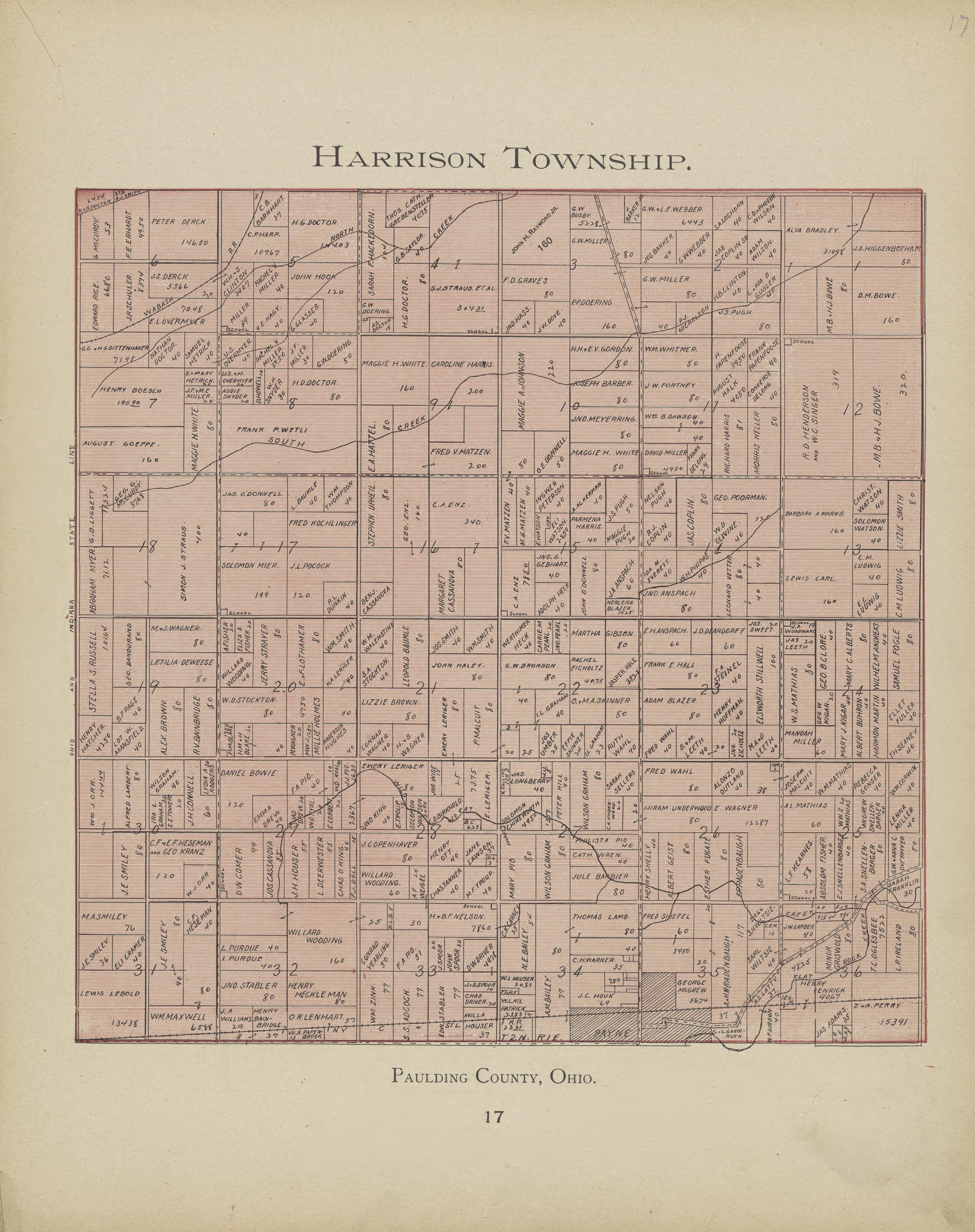 Harrison Township from Atlas and Directory of Paulding County, Ohio : Containing Maps of Paulding County, Townships, and Incorporated Villages, Also Maps of the United States and State of Ohio : Together With an Outline … 1905 by Relic Map Company