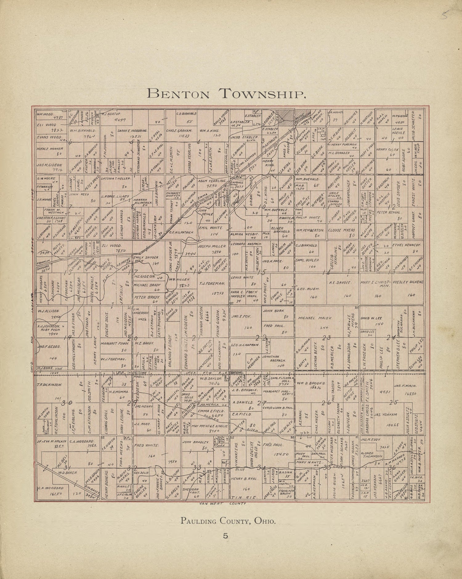 Benton Township from Atlas and Directory of Paulding County, Ohio : Containing Maps of Paulding County, Townships, and Incorporated Villages, Also Maps of the United States and State of Ohio : Together With an Outline … 1905 by Relic Map Company