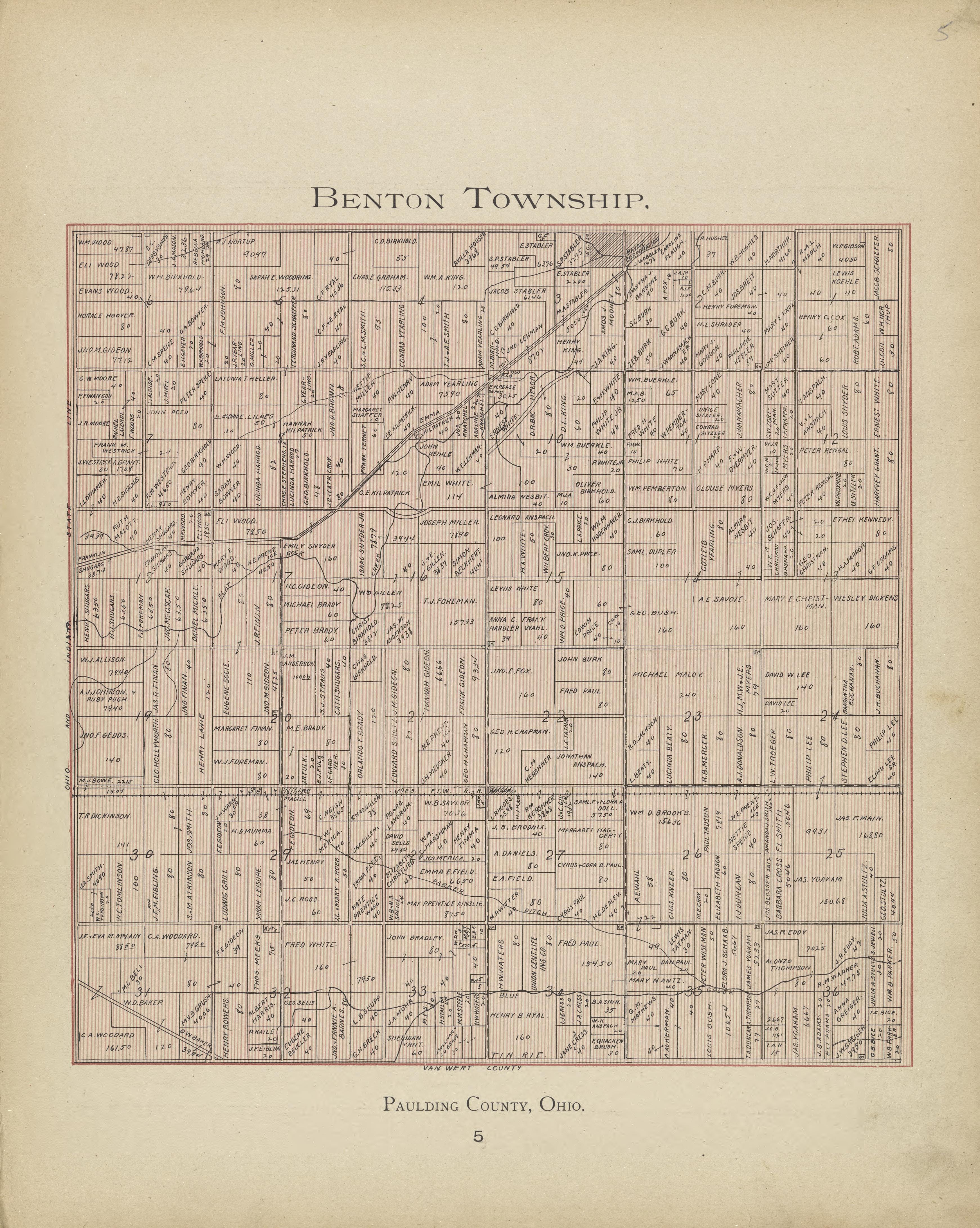 Benton Township from Atlas and Directory of Paulding County, Ohio : Containing Maps of Paulding County, Townships, and Incorporated Villages, Also Maps of the United States and State of Ohio : Together With an Outline … 1905 by Relic Map Company