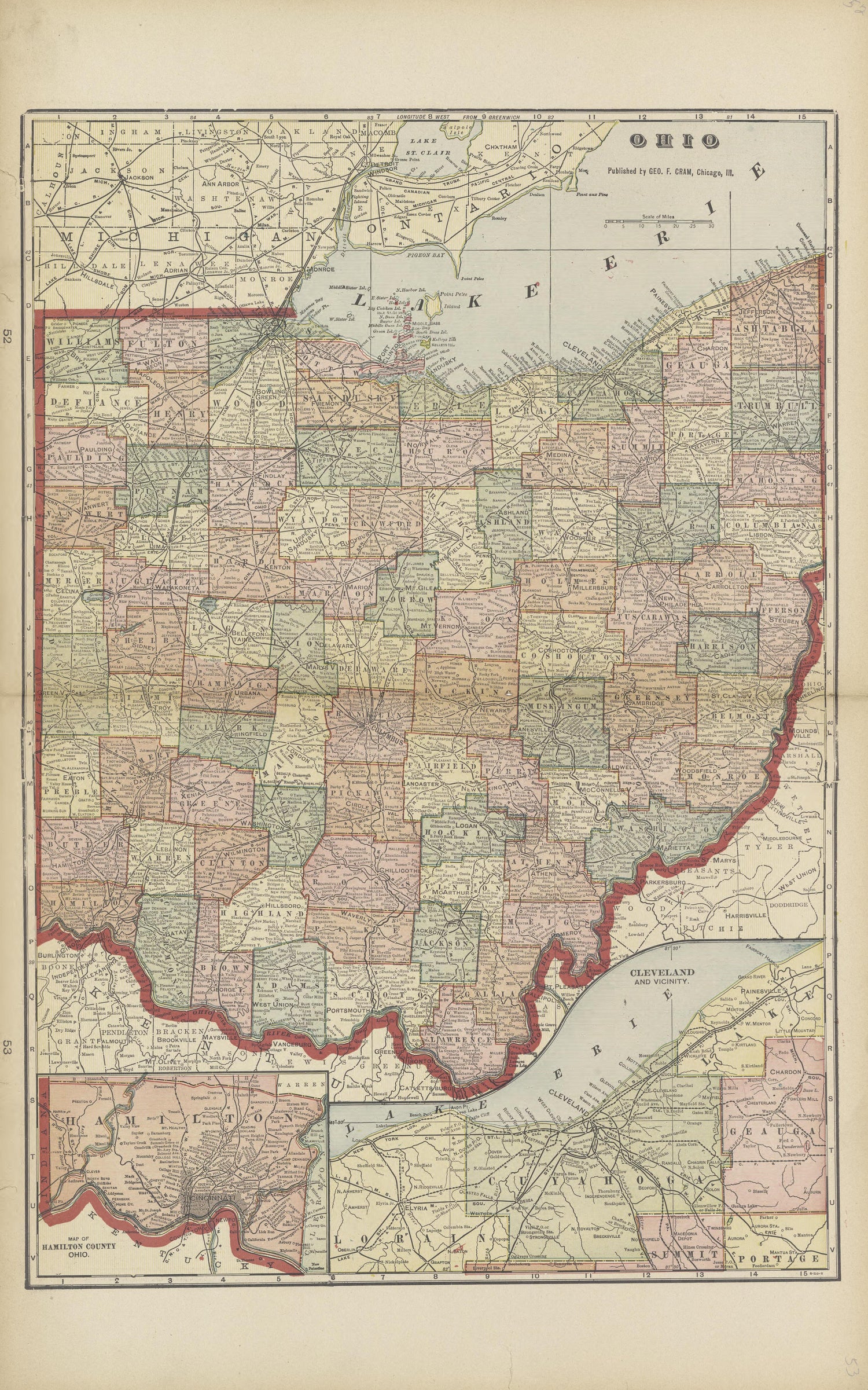 Ohio from Atlas and Directory of Paulding County, Ohio : Containing Maps of Paulding County, Townships, and Incorporated Villages, Also Maps of the United States and State of Ohio : Together With an Outline … 1905 by Relic Map Company