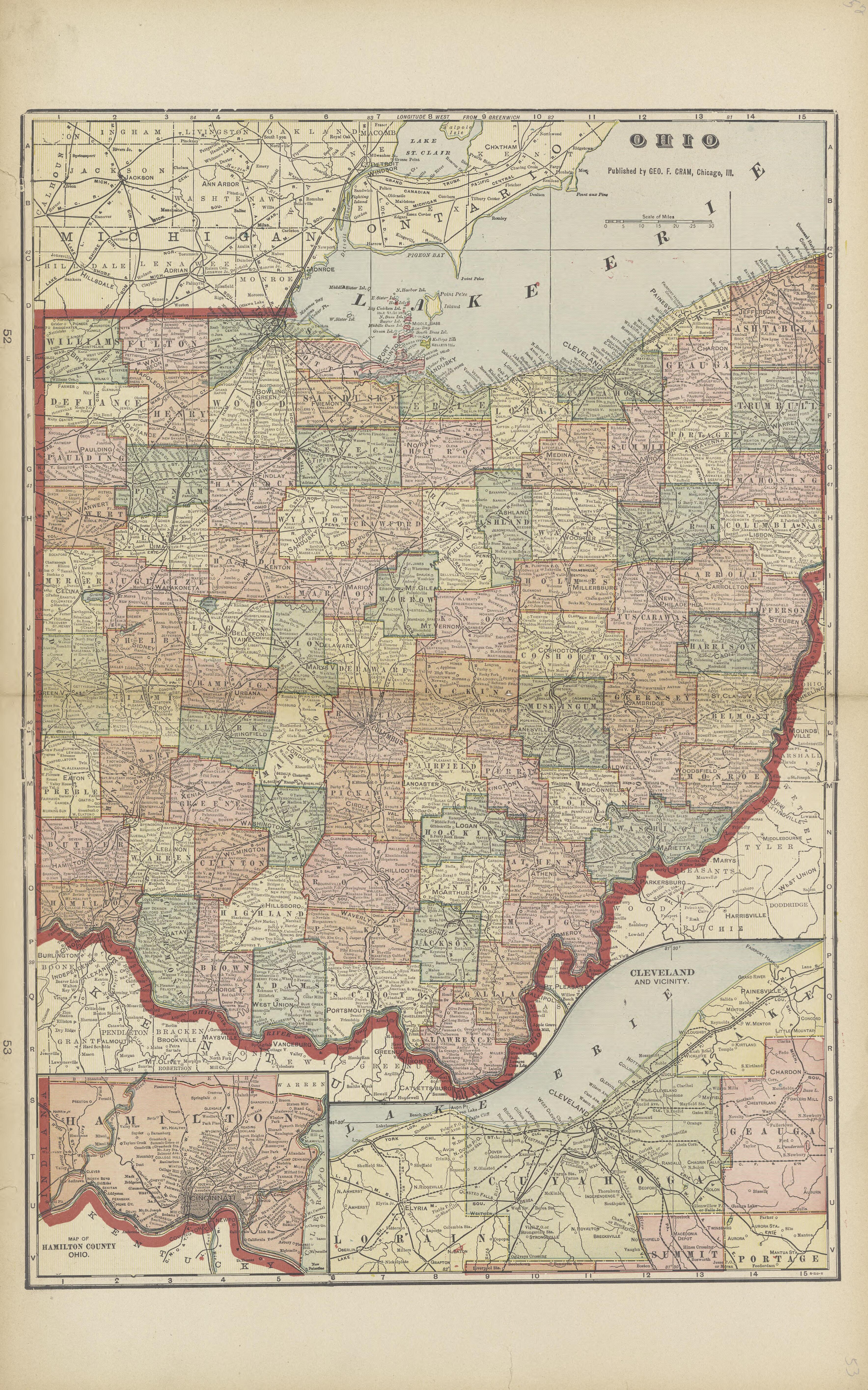 Ohio from Atlas and Directory of Paulding County, Ohio : Containing Maps of Paulding County, Townships, and Incorporated Villages, Also Maps of the United States and State of Ohio : Together With an Outline … 1905 by Relic Map Company