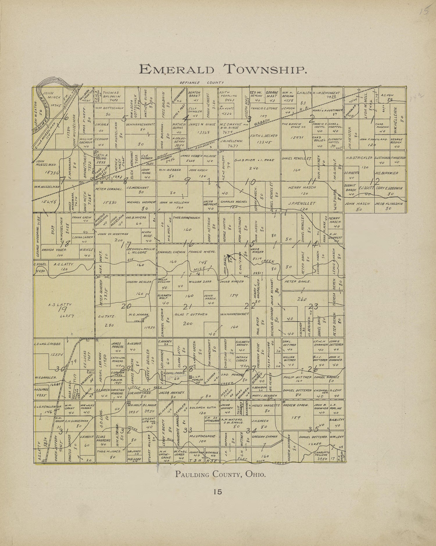Emerald Township from Atlas and Directory of Paulding County, Ohio : Containing Maps of Paulding County, Townships, and Incorporated Villages, Also Maps of the United States and State of Ohio : Together With an Outline … 1905 by Relic Map Company