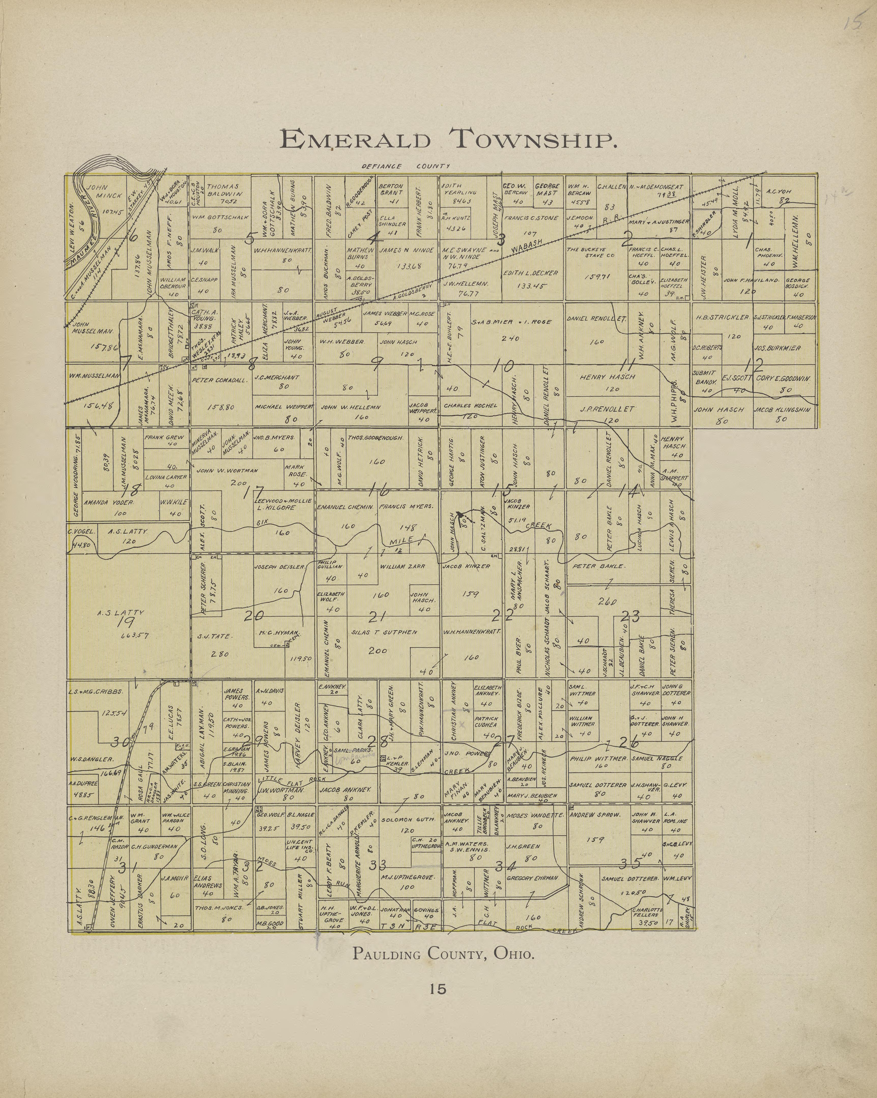 Emerald Township from Atlas and Directory of Paulding County, Ohio : Containing Maps of Paulding County, Townships, and Incorporated Villages, Also Maps of the United States and State of Ohio : Together With an Outline … 1905 by Relic Map Company