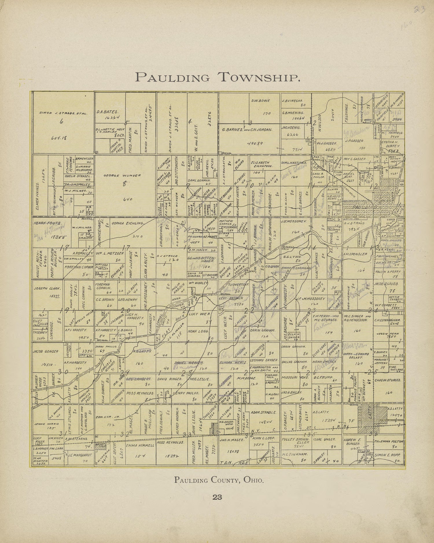 Paulding Township from Atlas and Directory of Paulding County, Ohio : Containing Maps of Paulding County, Townships, and Incorporated Villages, Also Maps of the United States and State of Ohio : Together With an Outline … 1905 by Relic Map Company