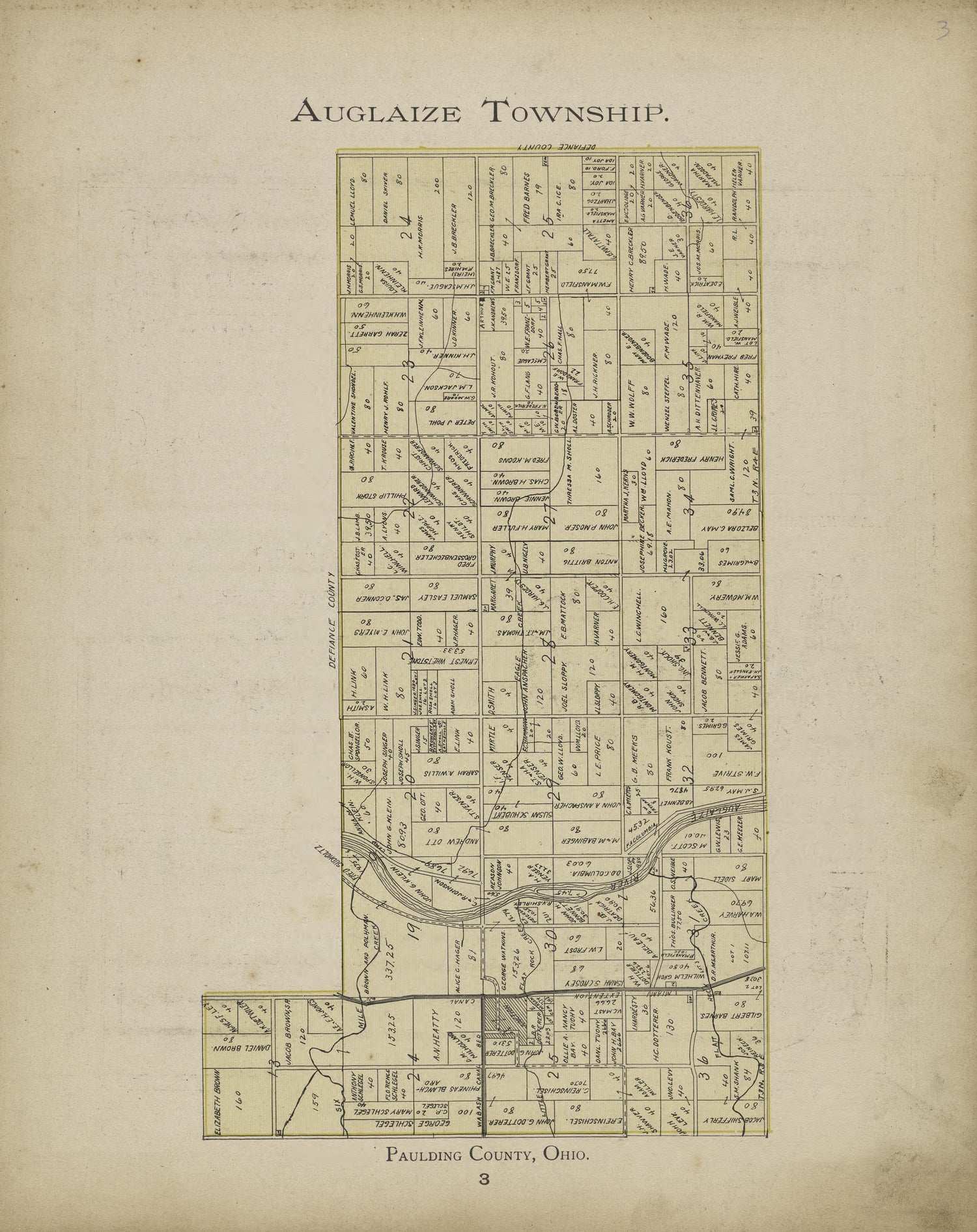 Auglaize Township from Atlas and Directory of Paulding County, Ohio : Containing Maps of Paulding County, Townships, and Incorporated Villages, Also Maps of the United States and State of Ohio : Together With an Outline … 1905 by Relic Map Company