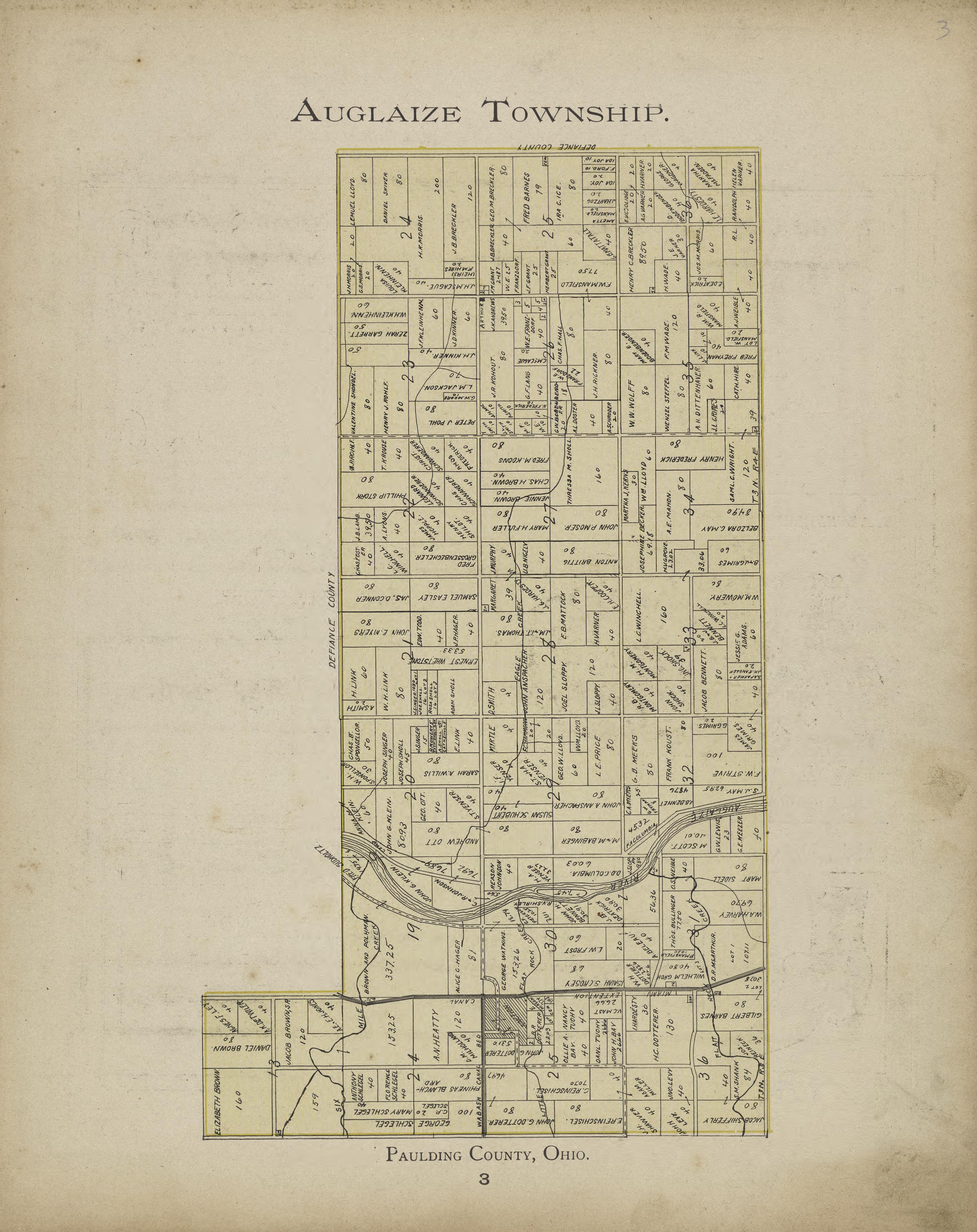 Auglaize Township from Atlas and Directory of Paulding County, Ohio : Containing Maps of Paulding County, Townships, and Incorporated Villages, Also Maps of the United States and State of Ohio : Together With an Outline … 1905 by Relic Map Company