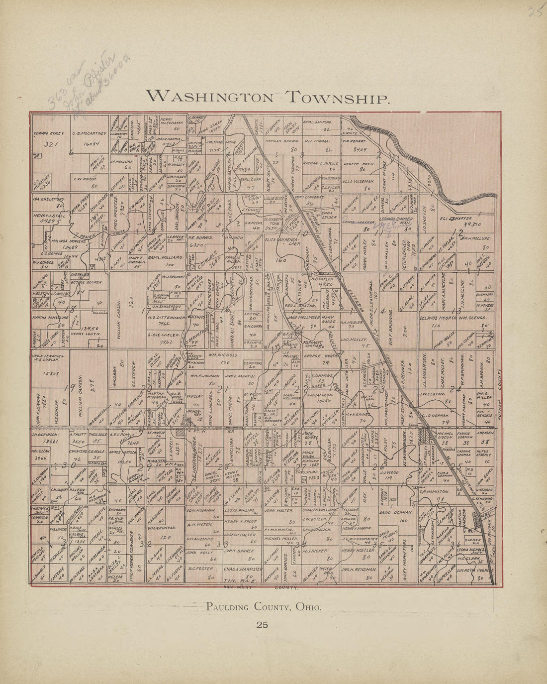 This old map of Ohio, Paulding County,  was created by Morrow, O. (Oliver) in 1905