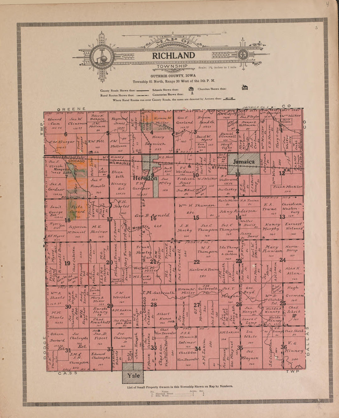 Richland from Atlas and Plat Book of Guthrie County, Iowa : Containing Outline Map of the County, Plats of All the Townships With Owners&