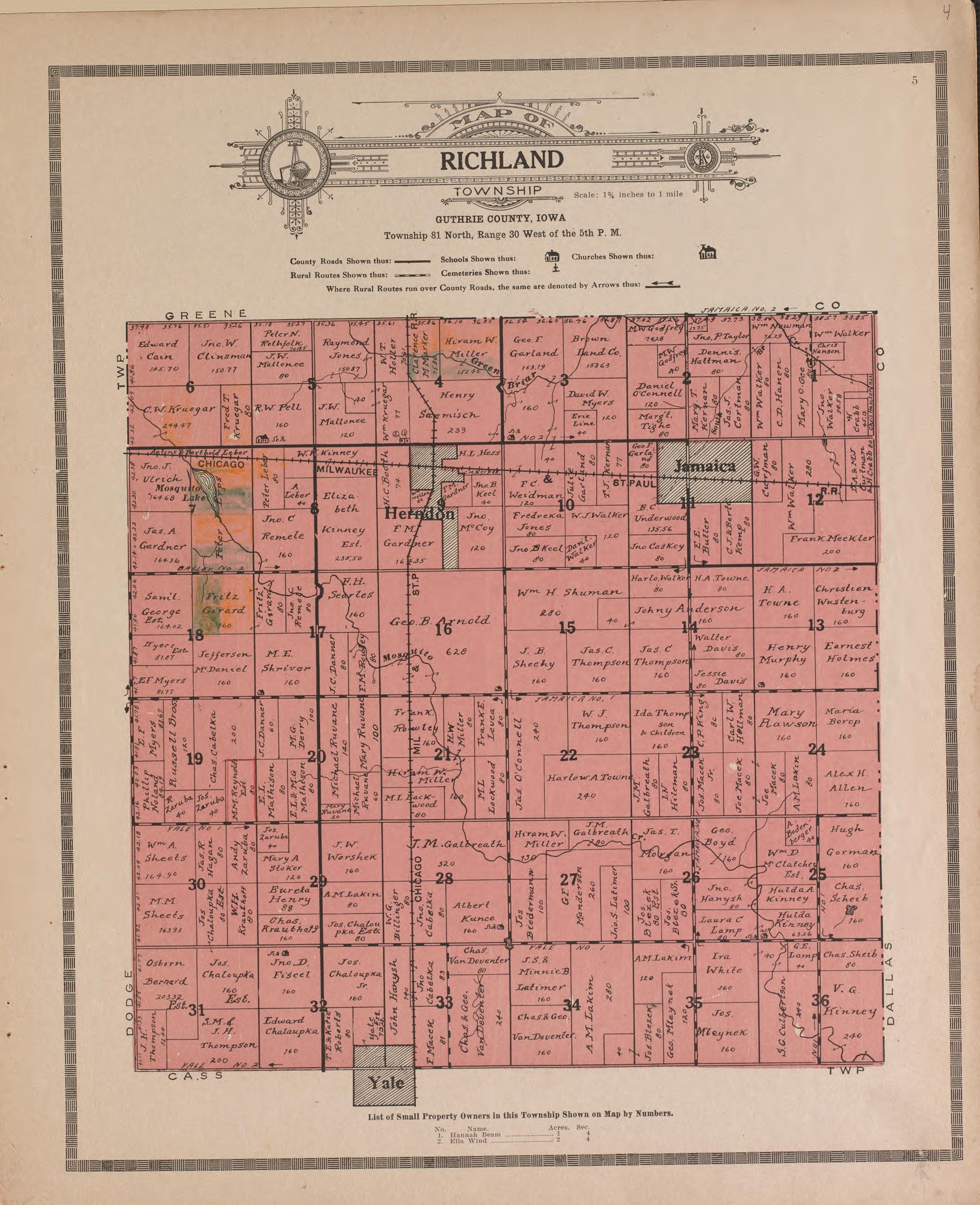 Richland from Atlas and Plat Book of Guthrie County, Iowa : Containing Outline Map of the County, Plats of All the Townships With Owners&