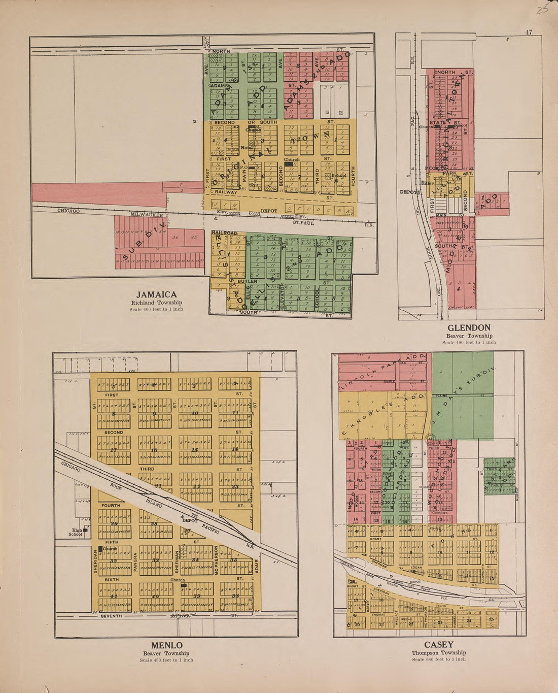 Jamaica, Menlo and Casey from Atlas and Plat Book of Guthrie County, Iowa : Containing Outline Map of the County, Plats of All the Townships With Owners&