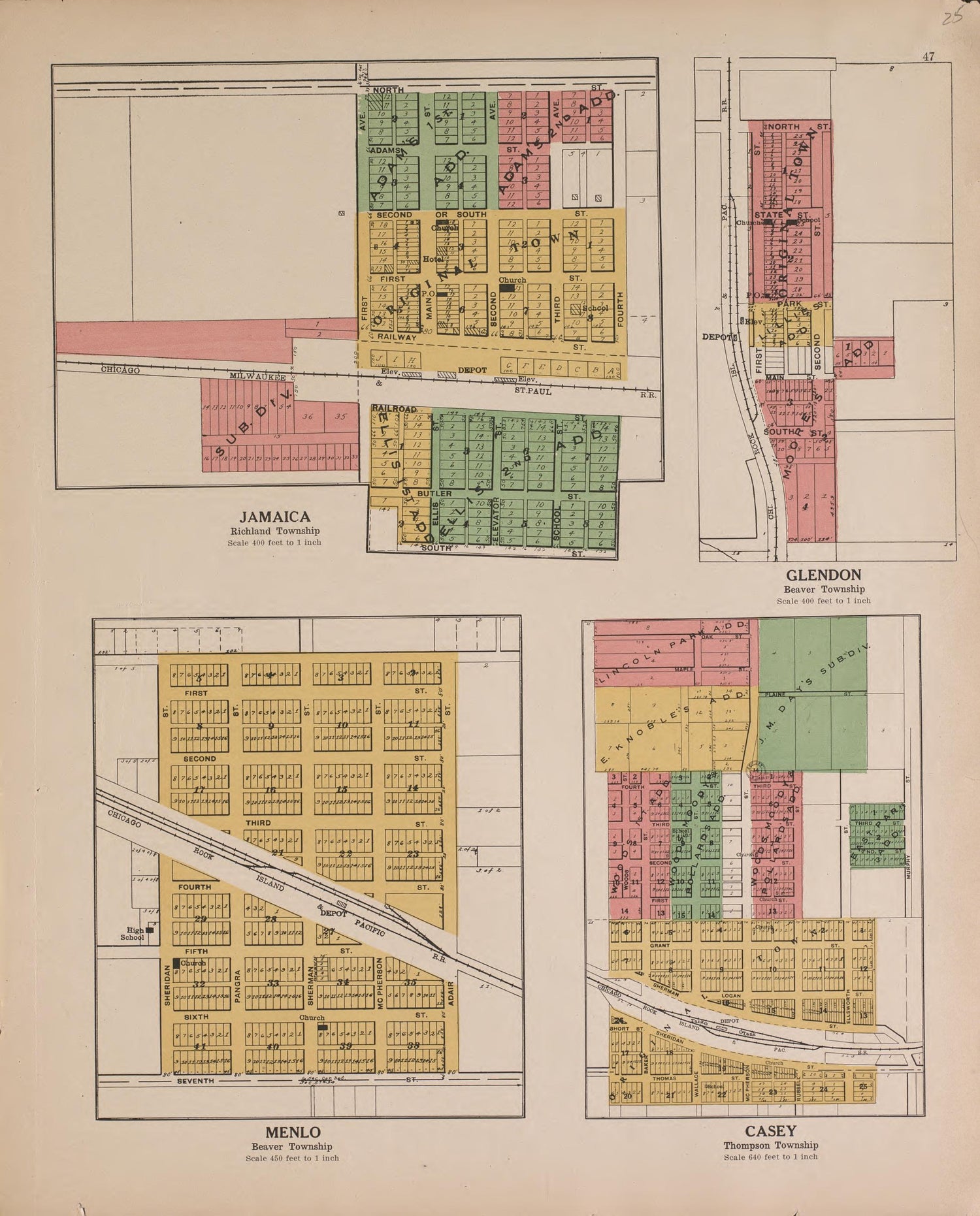 Jamaica, Menlo and Casey from Atlas and Plat Book of Guthrie County, Iowa : Containing Outline Map of the County, Plats of All the Townships With Owners&