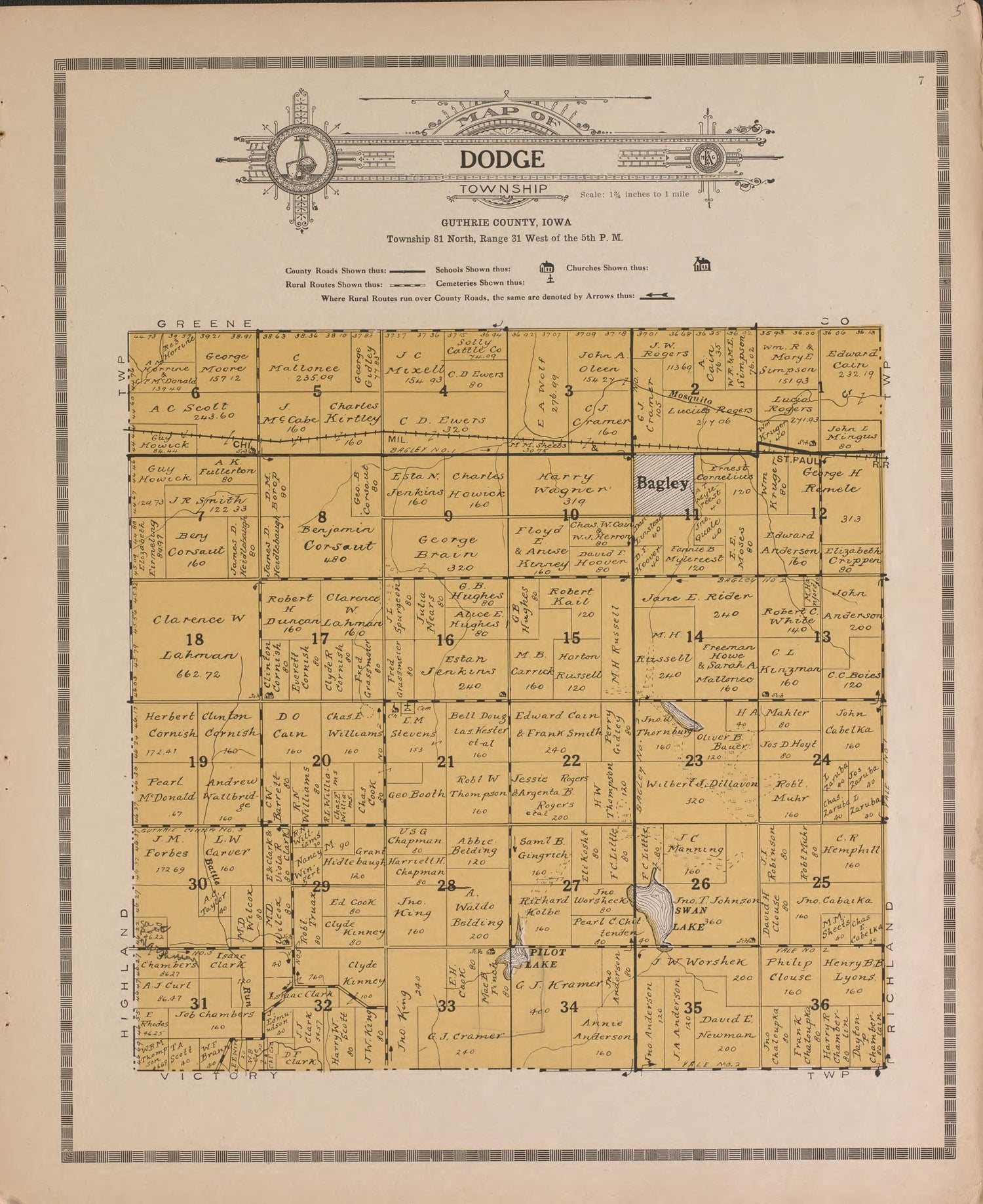 Dodge from Atlas and Plat Book of Guthrie County, Iowa : Containing Outline Map of the County, Plats of All the Townships With Owners&