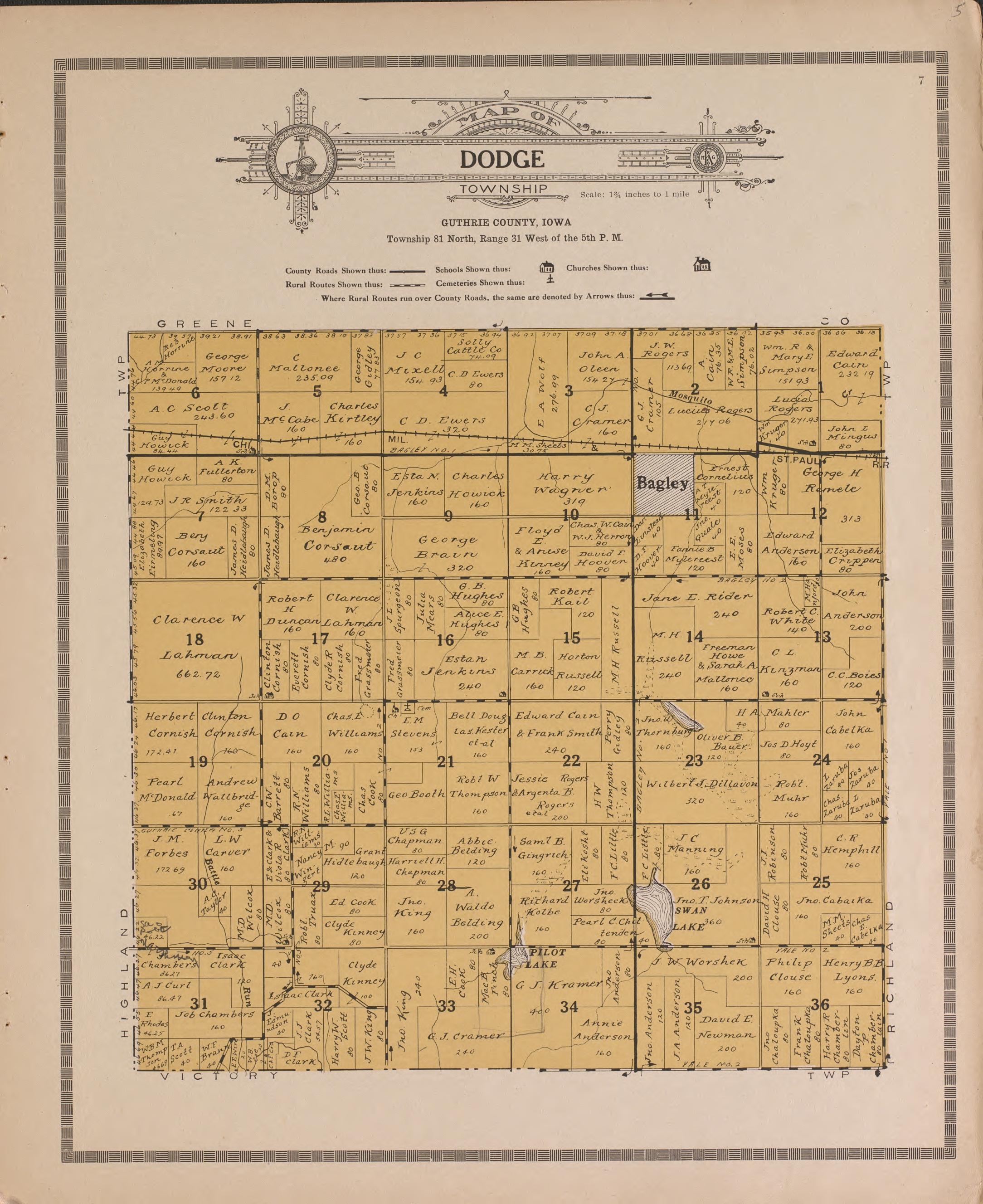 Dodge from Atlas and Plat Book of Guthrie County, Iowa : Containing Outline Map of the County, Plats of All the Townships With Owners&