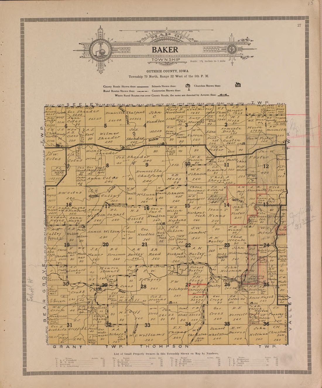 Baker from Atlas and Plat Book of Guthrie County, Iowa : Containing Outline Map of the County, Plats of All the Townships With Owners&