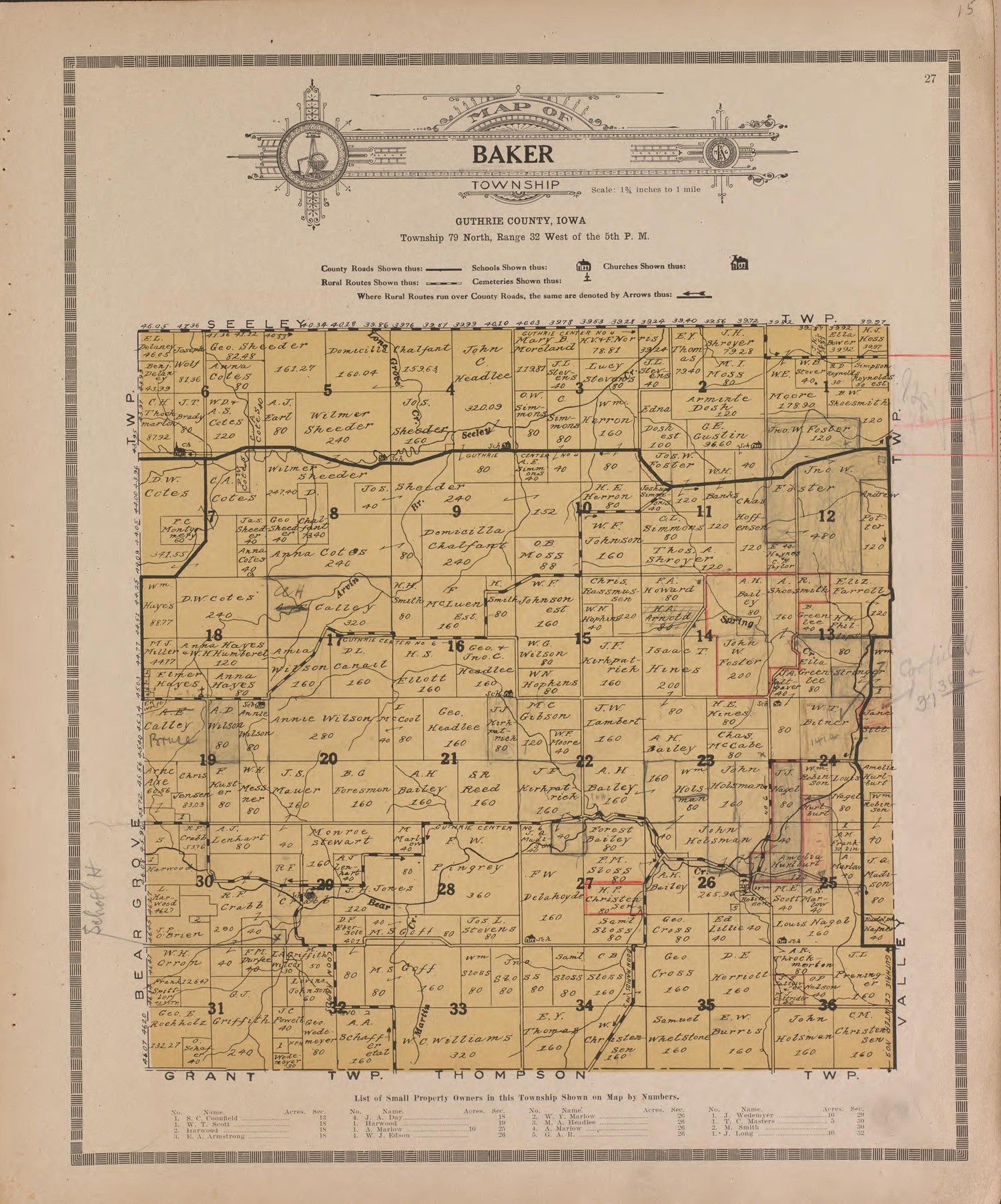 Baker from Atlas and Plat Book of Guthrie County, Iowa : Containing Outline Map of the County, Plats of All the Townships With Owners&