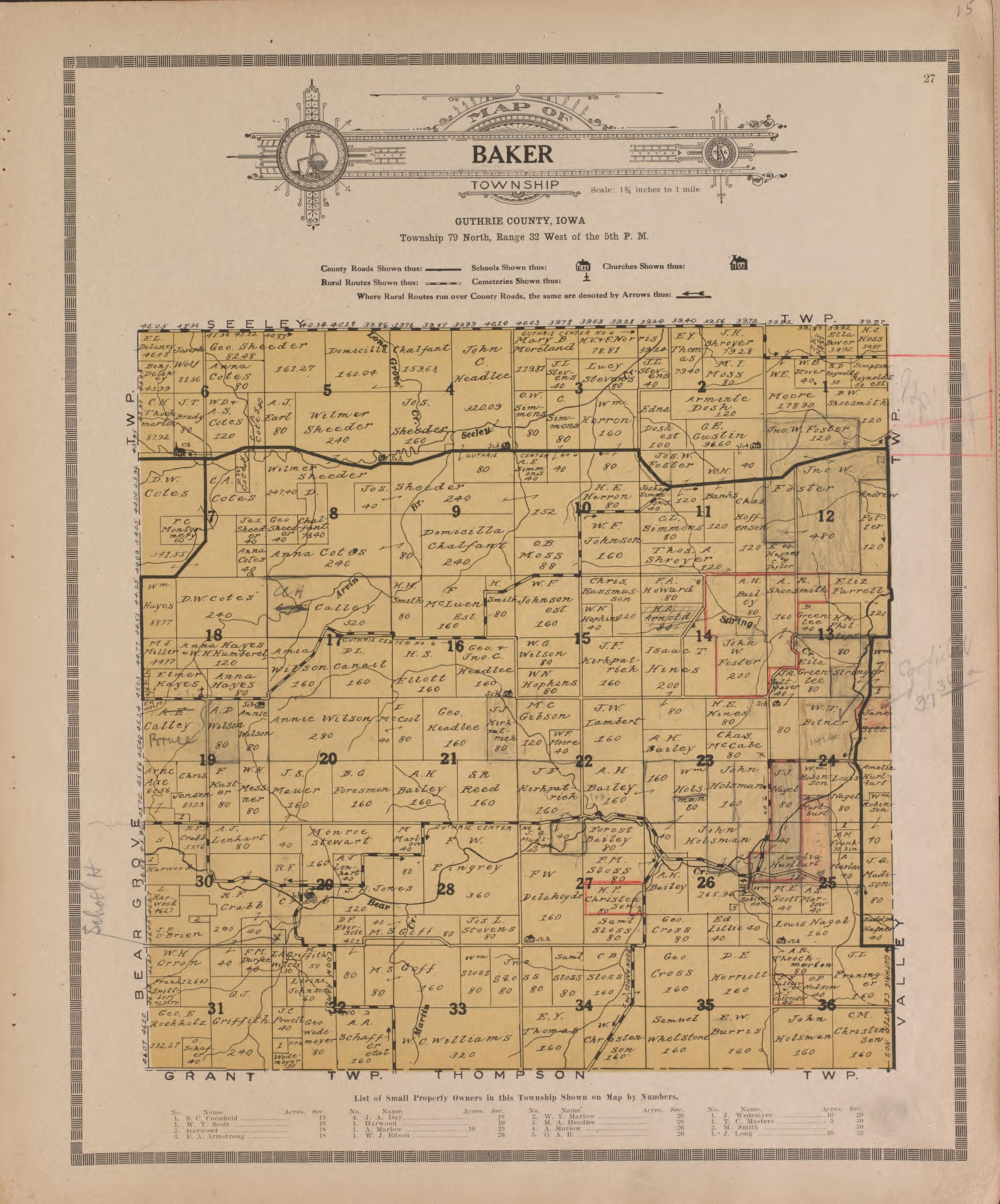 Baker from Atlas and Plat Book of Guthrie County, Iowa : Containing Outline Map of the County, Plats of All the Townships With Owners&