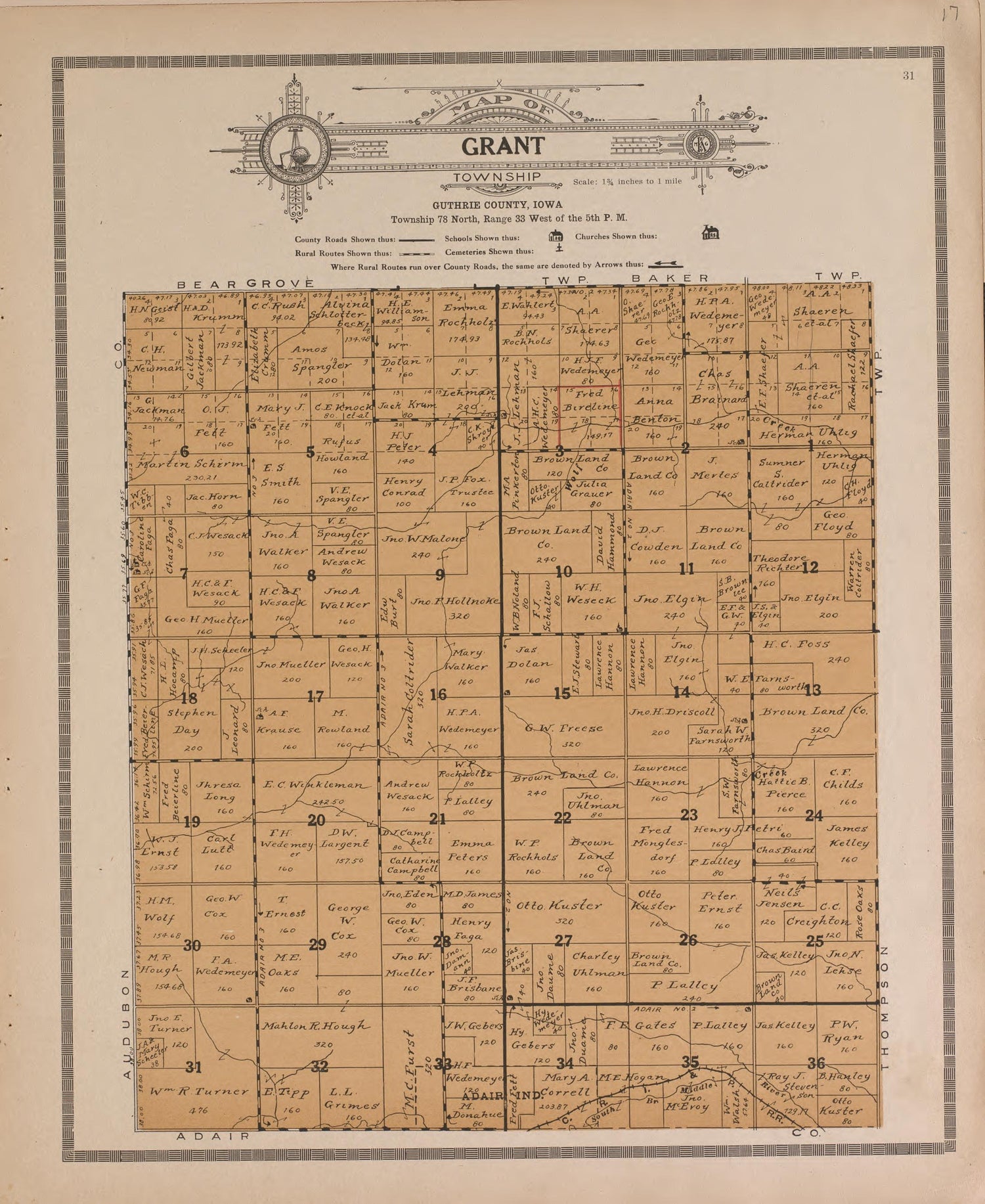 Grant from Atlas and Plat Book of Guthrie County, Iowa : Containing Outline Map of the County, Plats of All the Townships With Owners&