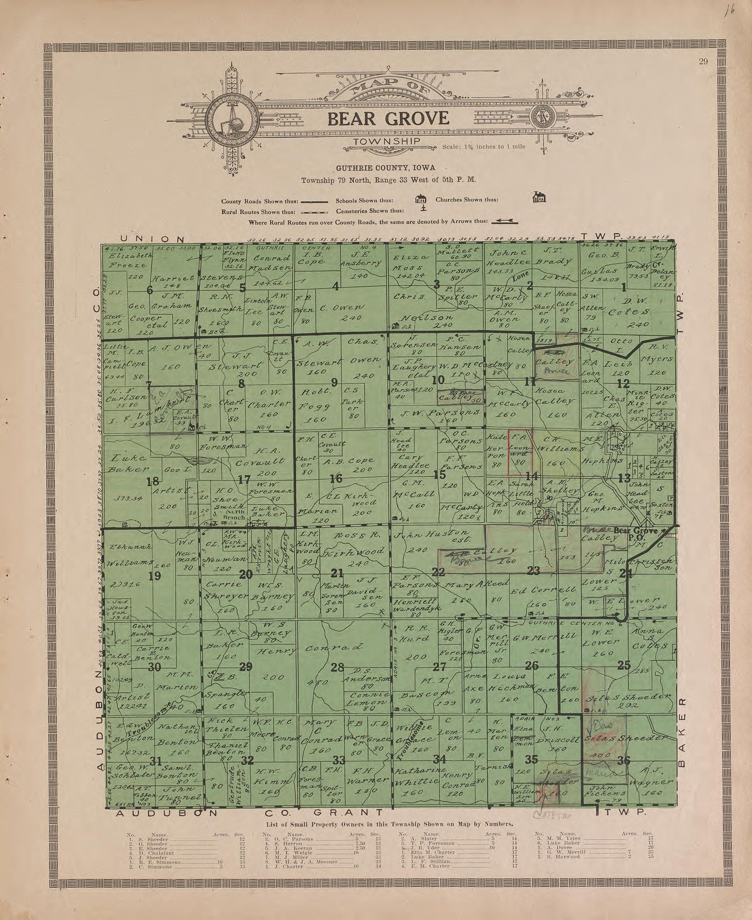 Bear Grove from Atlas and Plat Book of Guthrie County, Iowa : Containing Outline Map of the County, Plats of All the Townships With Owners&
