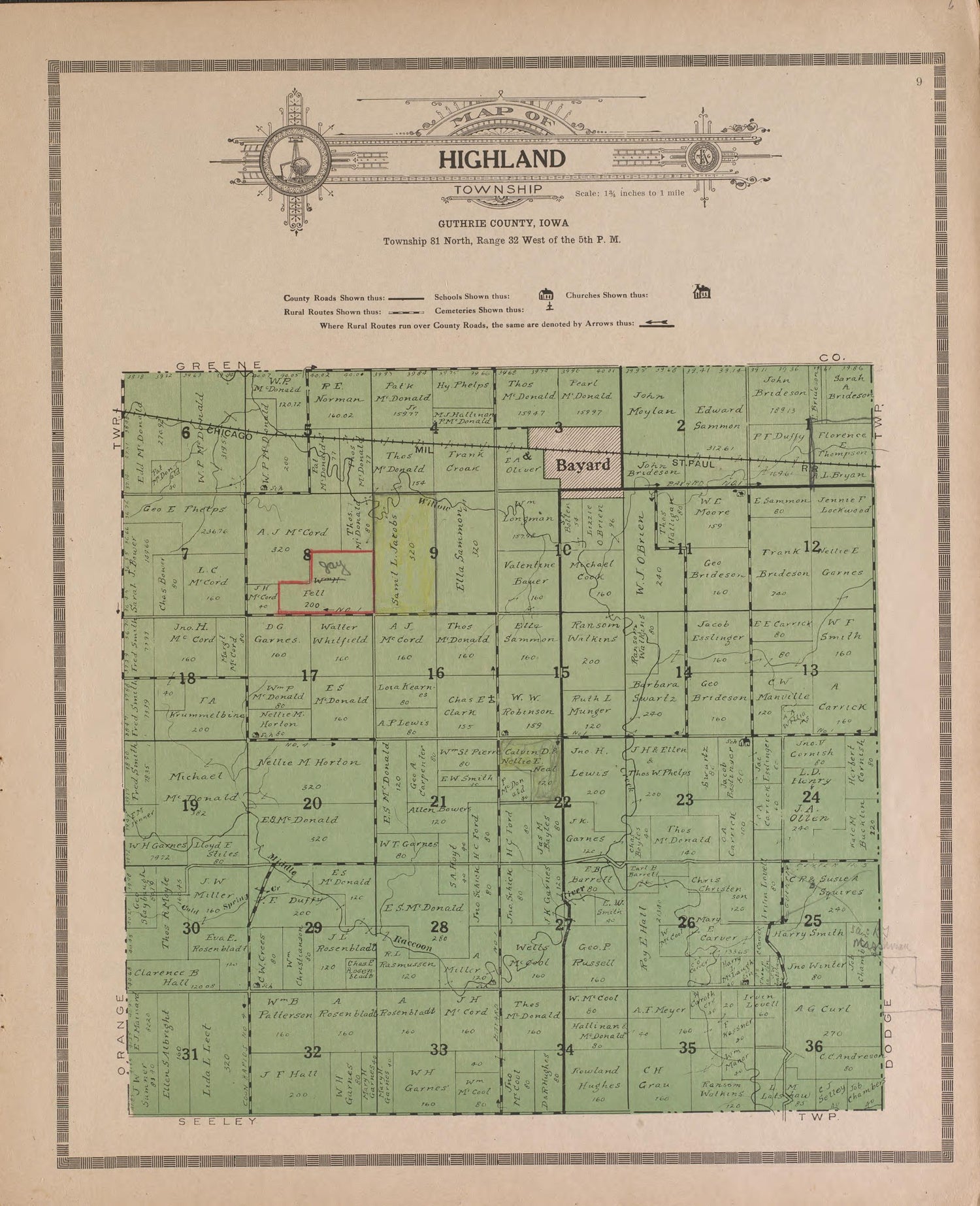 Highland from Atlas and Plat Book of Guthrie County, Iowa : Containing Outline Map of the County, Plats of All the Townships With Owners&