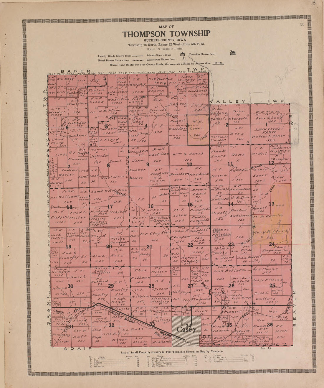 Thompson Township from Atlas and Plat Book of Guthrie County, Iowa : Containing Outline Map of the County, Plats of All the Townships With Owners&