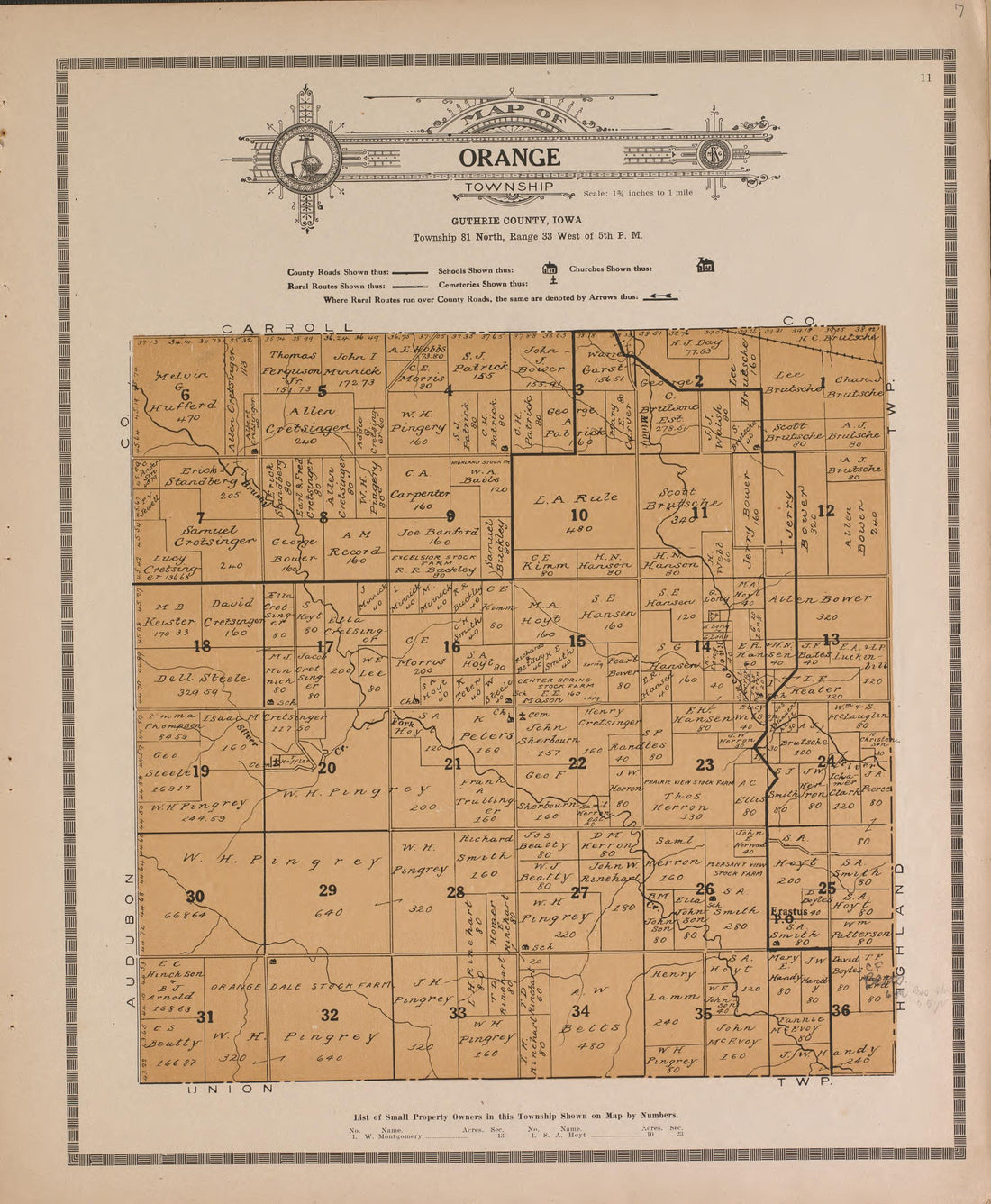 Orange from Atlas and Plat Book of Guthrie County, Iowa : Containing Outline Map of the County, Plats of All the Townships With Owners&