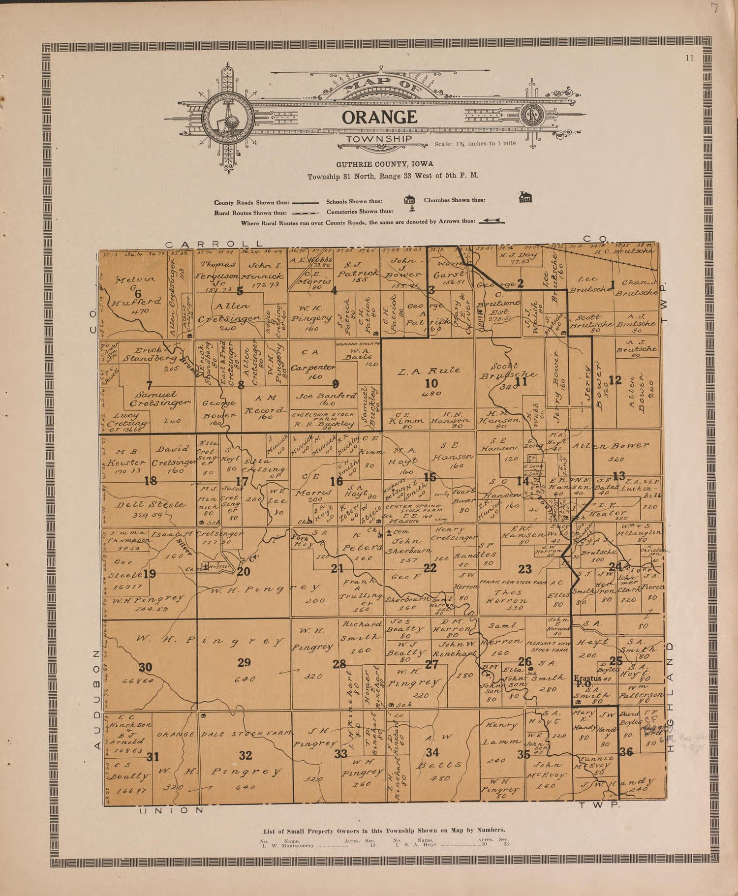Orange from Atlas and Plat Book of Guthrie County, Iowa : Containing Outline Map of the County, Plats of All the Townships With Owners&