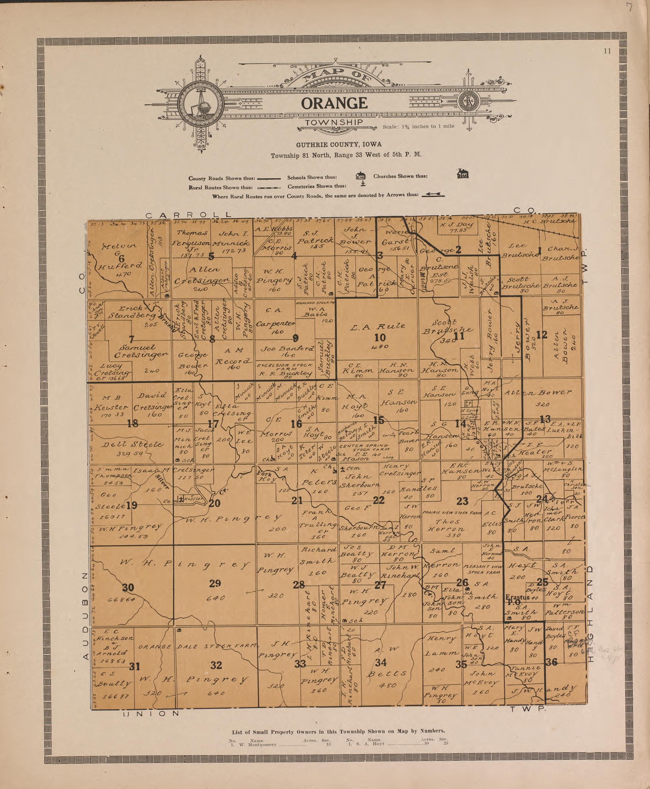Orange from Atlas and Plat Book of Guthrie County, Iowa : Containing Outline Map of the County, Plats of All the Townships With Owners&
