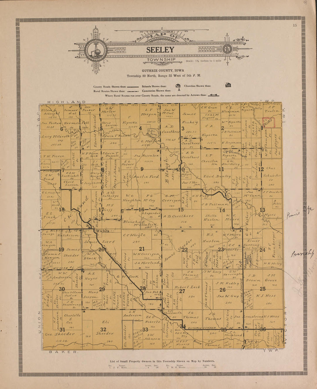 Seeley from Atlas and Plat Book of Guthrie County, Iowa : Containing Outline Map of the County, Plats of All the Townships With Owners&