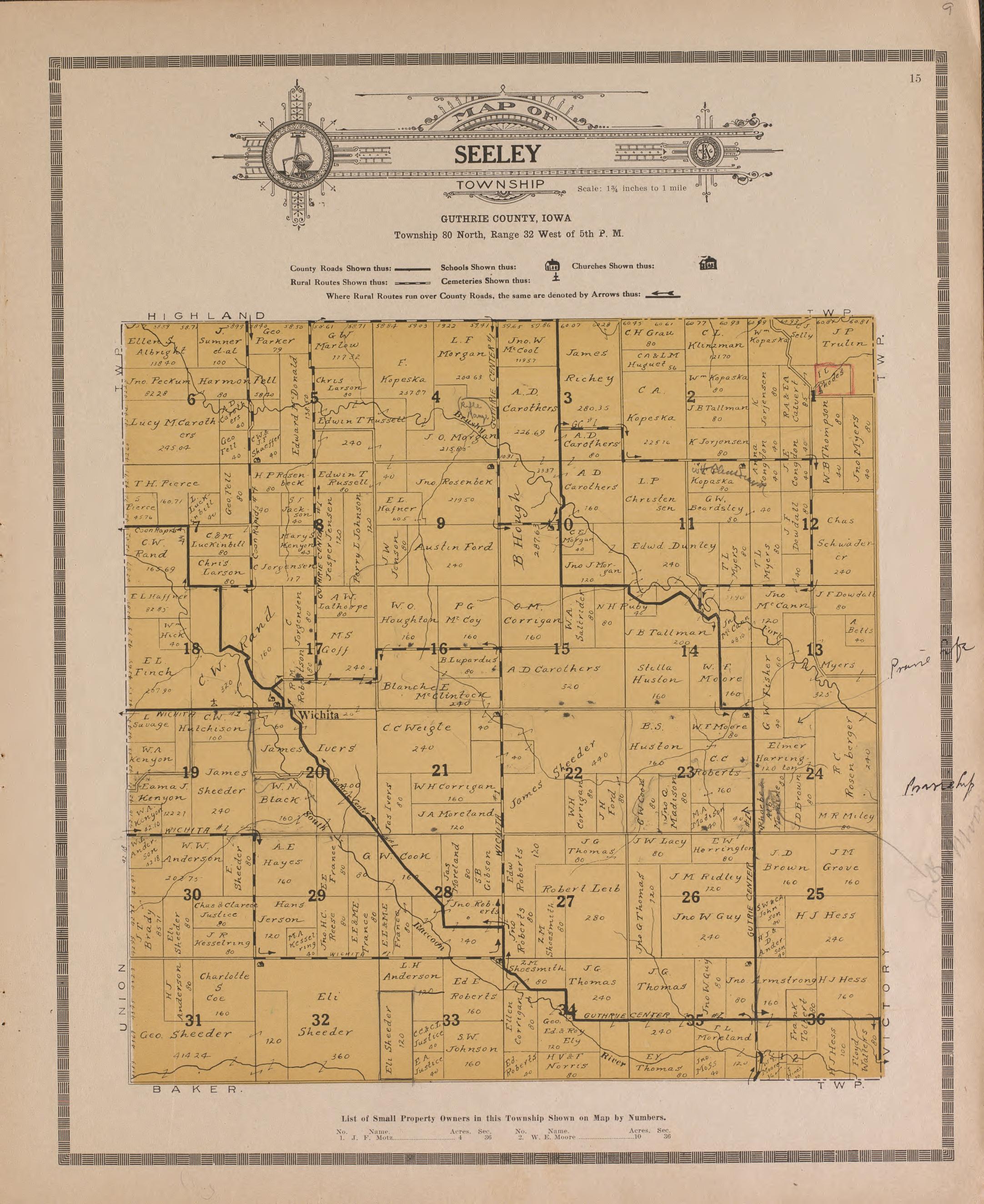 Seeley from Atlas and Plat Book of Guthrie County, Iowa : Containing Outline Map of the County, Plats of All the Townships With Owners&