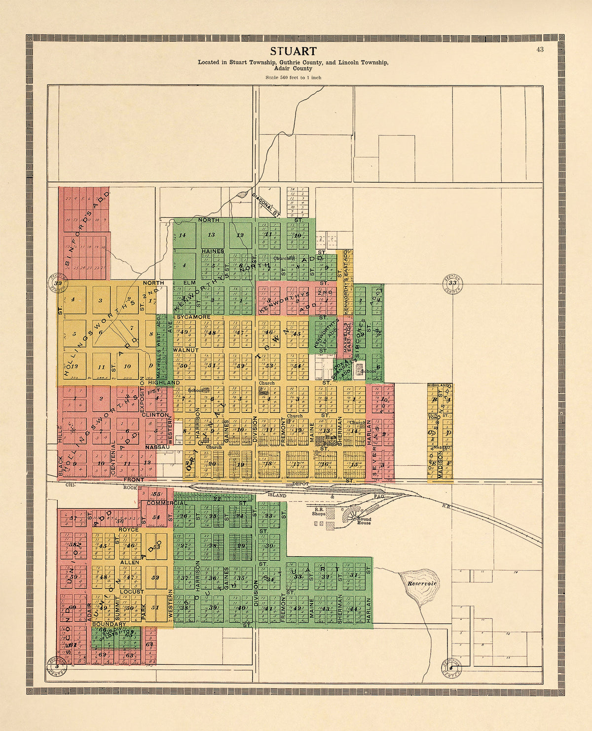 Stuart from Atlas and Plat Book of Guthrie County, Iowa : Containing Outline Map of the County, Plats of All the Townships With Owners&
