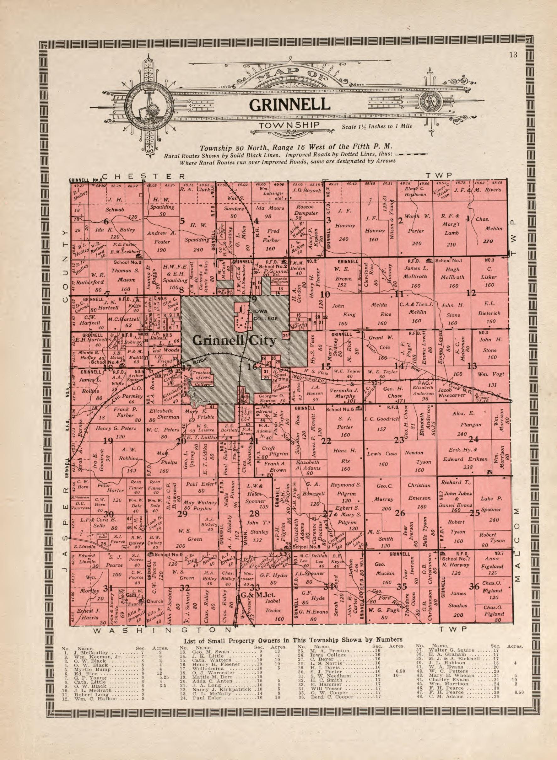 Grinnell Township from Atlas and Plat Book of Poweshiek County, Iowa : Containing Outline Map of the County, Plats of All the Townships With Owners&