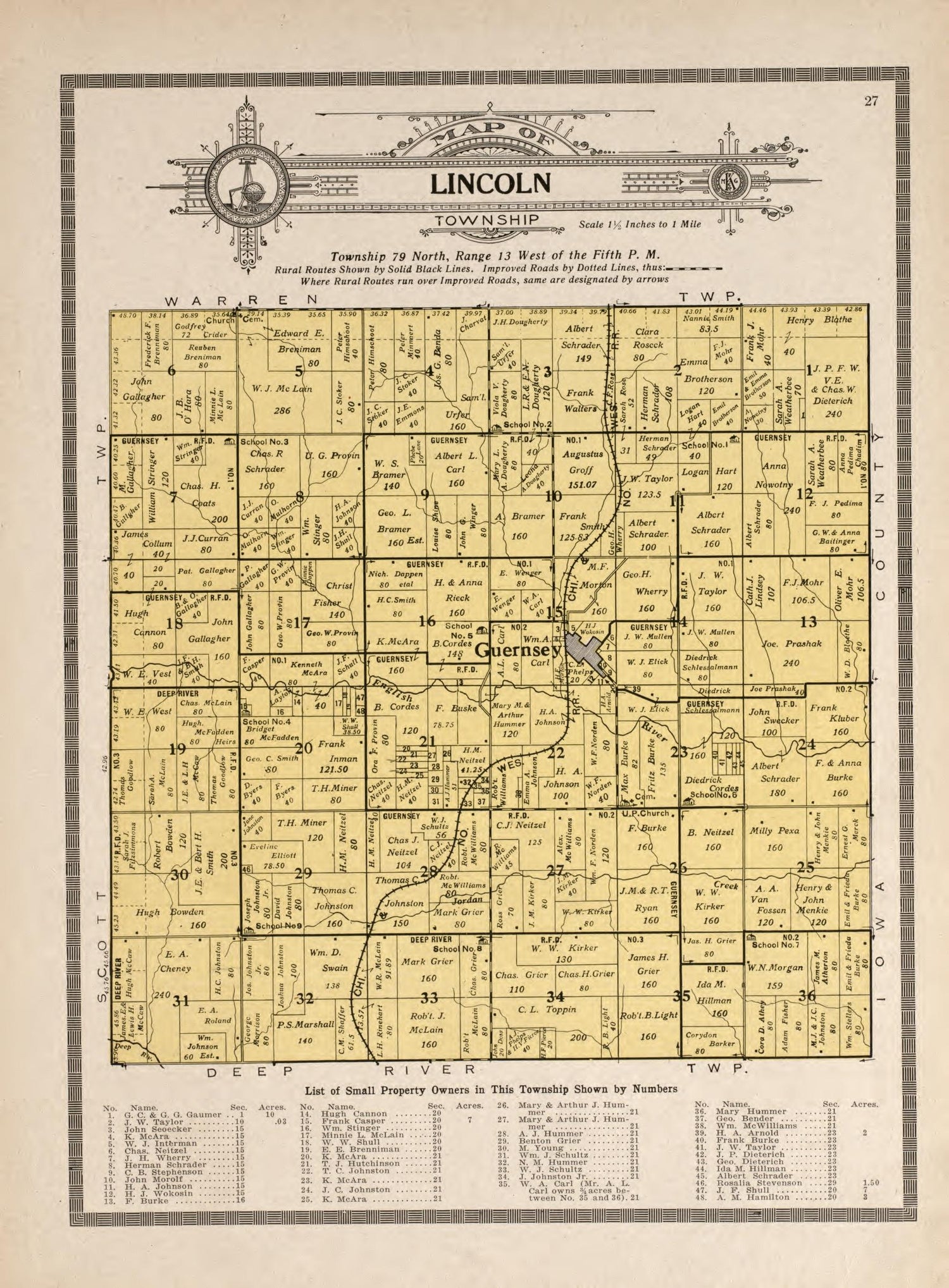 Lincoln Township from Atlas and Plat Book of Poweshiek County, Iowa : Containing Outline Map of the County, Plats of All the Townships With Owners&