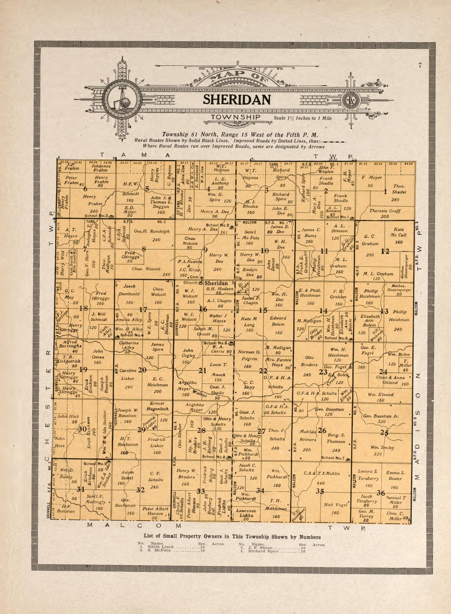 Sheridan Township from Atlas and Plat Book of Poweshiek County, Iowa : Containing Outline Map of the County, Plats of All the Townships With Owners&