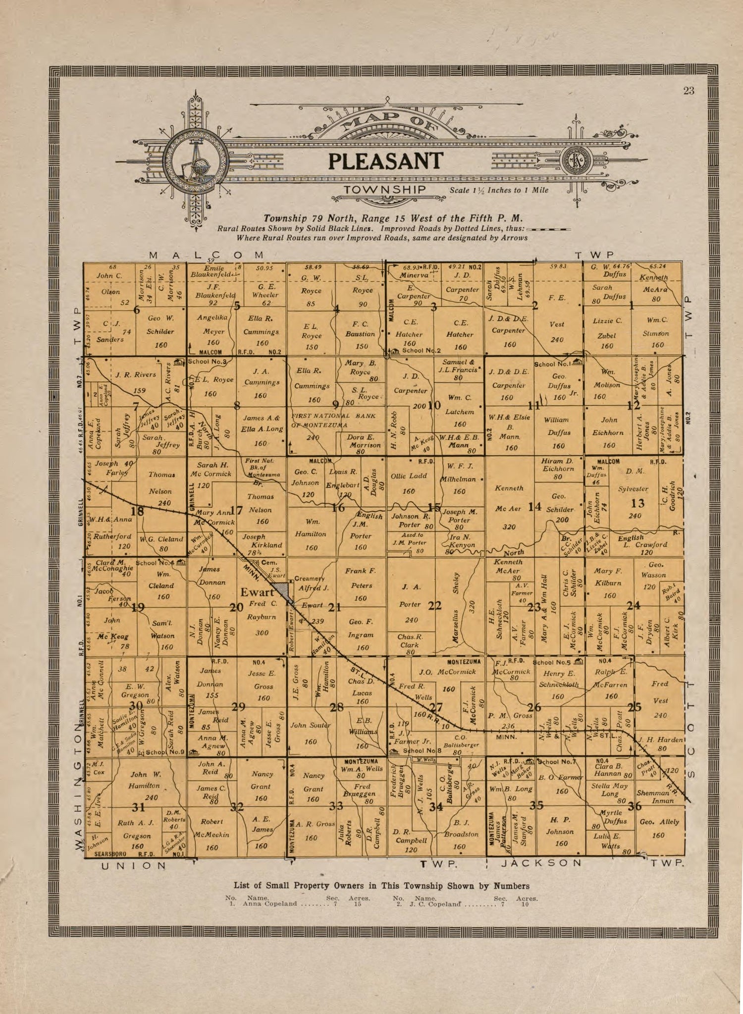 Pleasant Township from Atlas and Plat Book of Poweshiek County, Iowa : Containing Outline Map of the County, Plats of All the Townships With Owners&