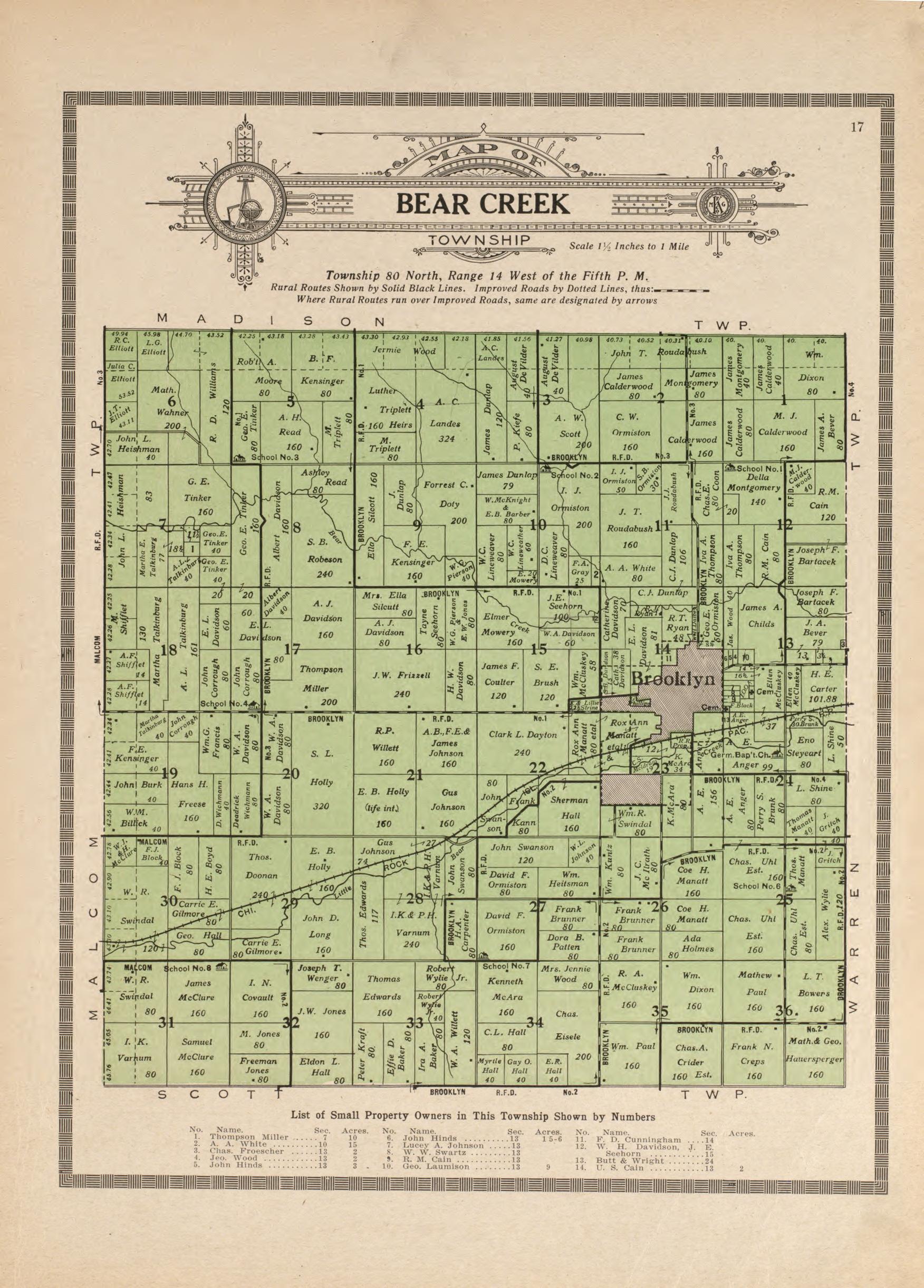 Bear Creek from Atlas and Plat Book of Poweshiek County, Iowa : Containing Outline Map of the County, Plats of All the Townships With Owners&