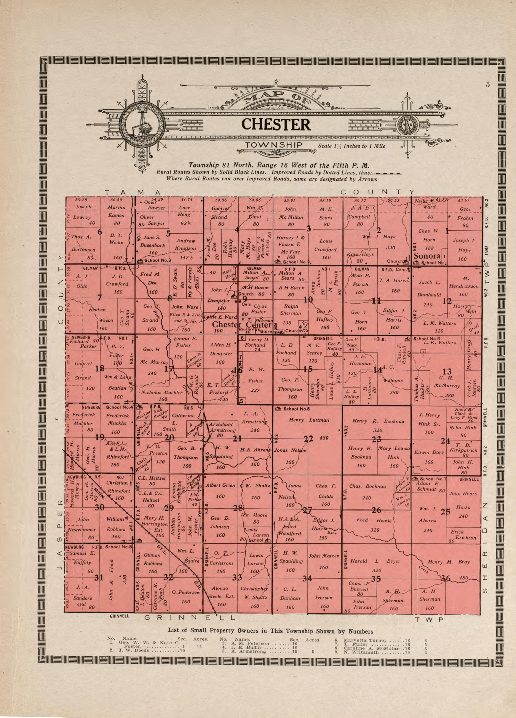 Chester Township from Atlas and Plat Book of Poweshiek County, Iowa : Containing Outline Map of the County, Plats of All the Townships With Owners&