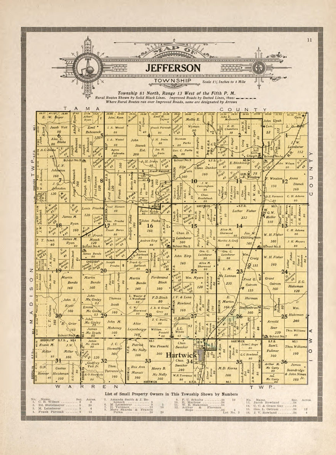 Jefferson Township from Atlas and Plat Book of Poweshiek County, Iowa : Containing Outline Map of the County, Plats of All the Townships With Owners&