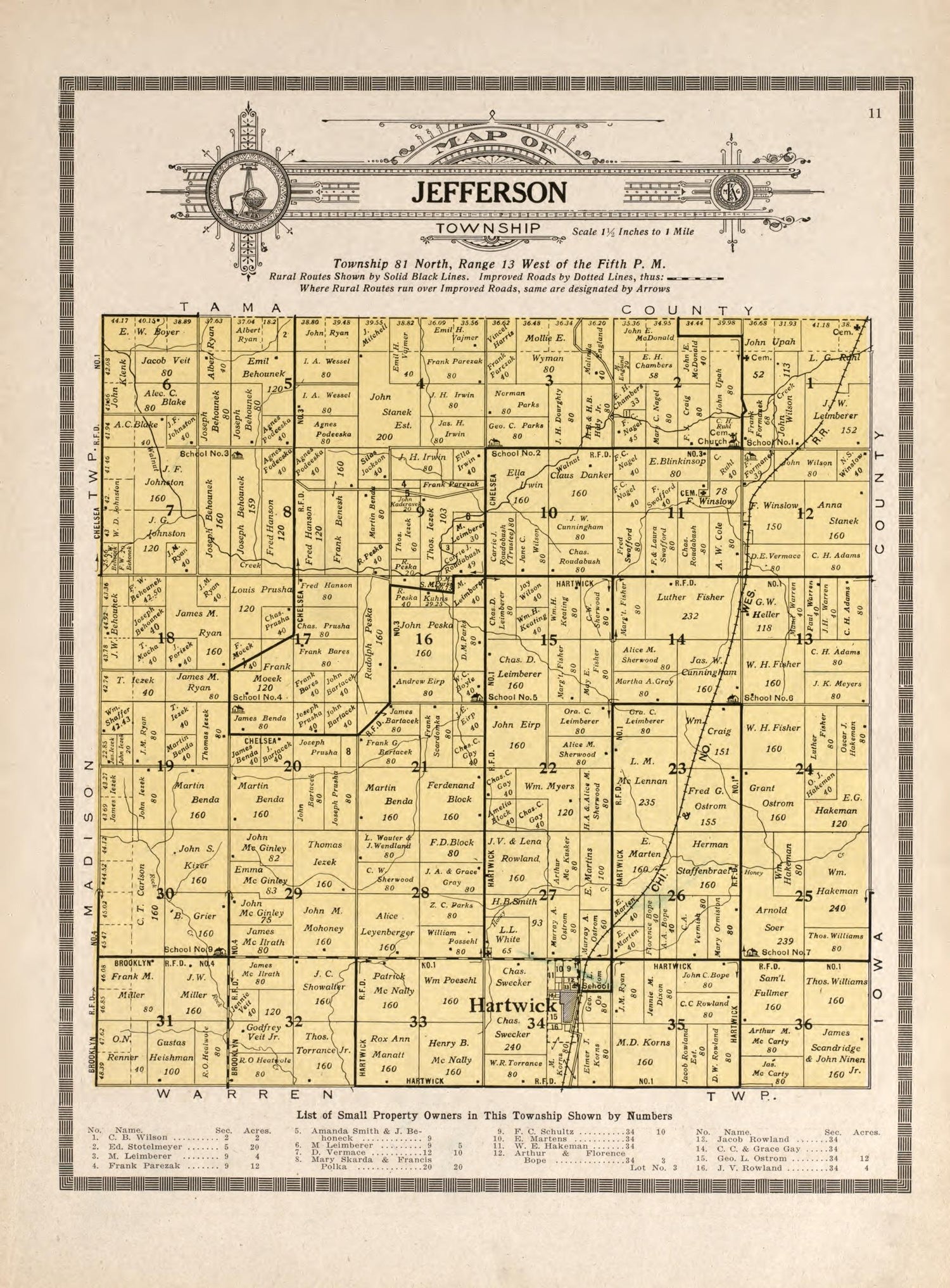 Jefferson Township from Atlas and Plat Book of Poweshiek County, Iowa : Containing Outline Map of the County, Plats of All the Townships With Owners&