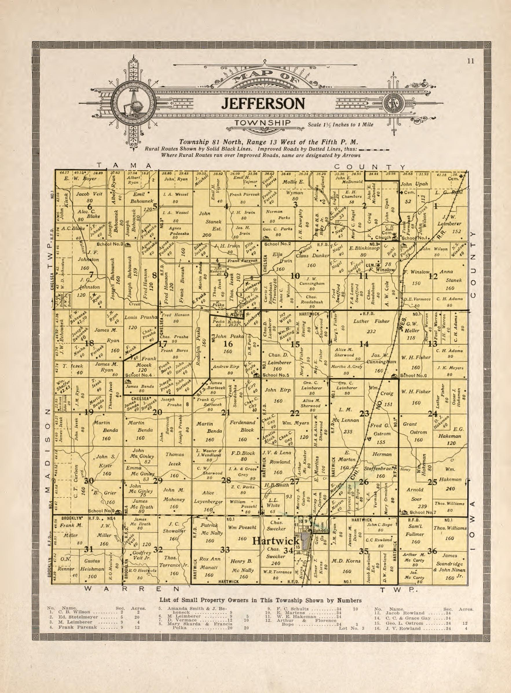 Jefferson Township from Atlas and Plat Book of Poweshiek County, Iowa : Containing Outline Map of the County, Plats of All the Townships With Owners&